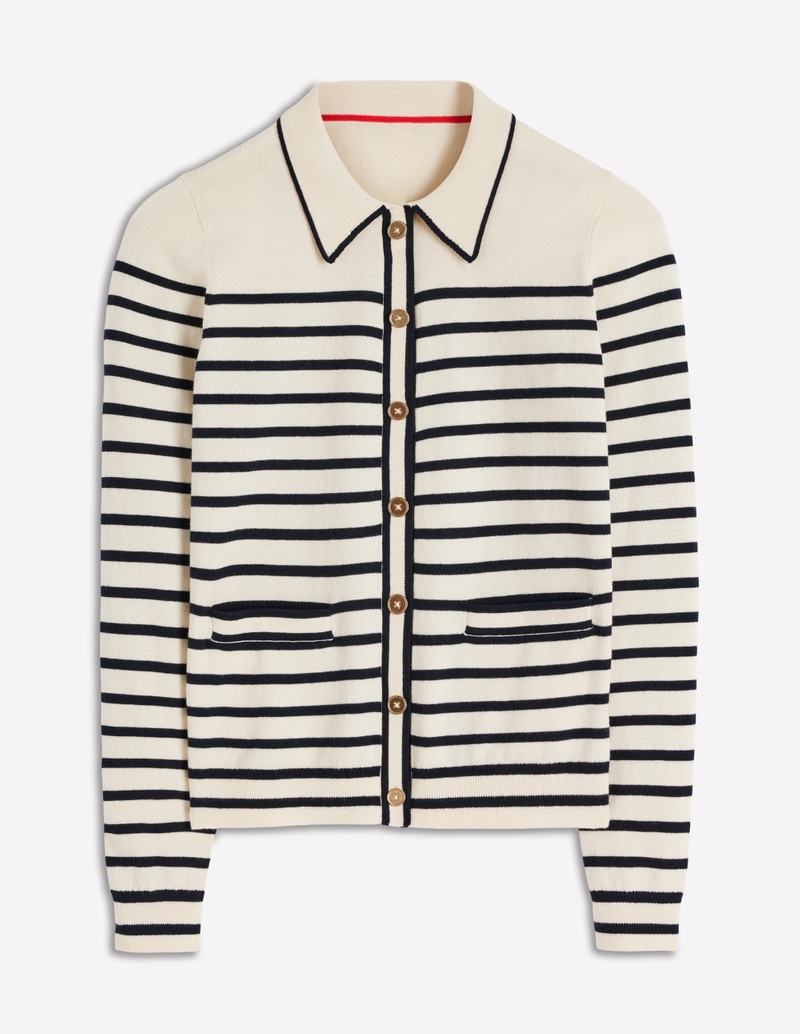 Liz Knitted Collared Cardigan-Ivory/ Navy 8