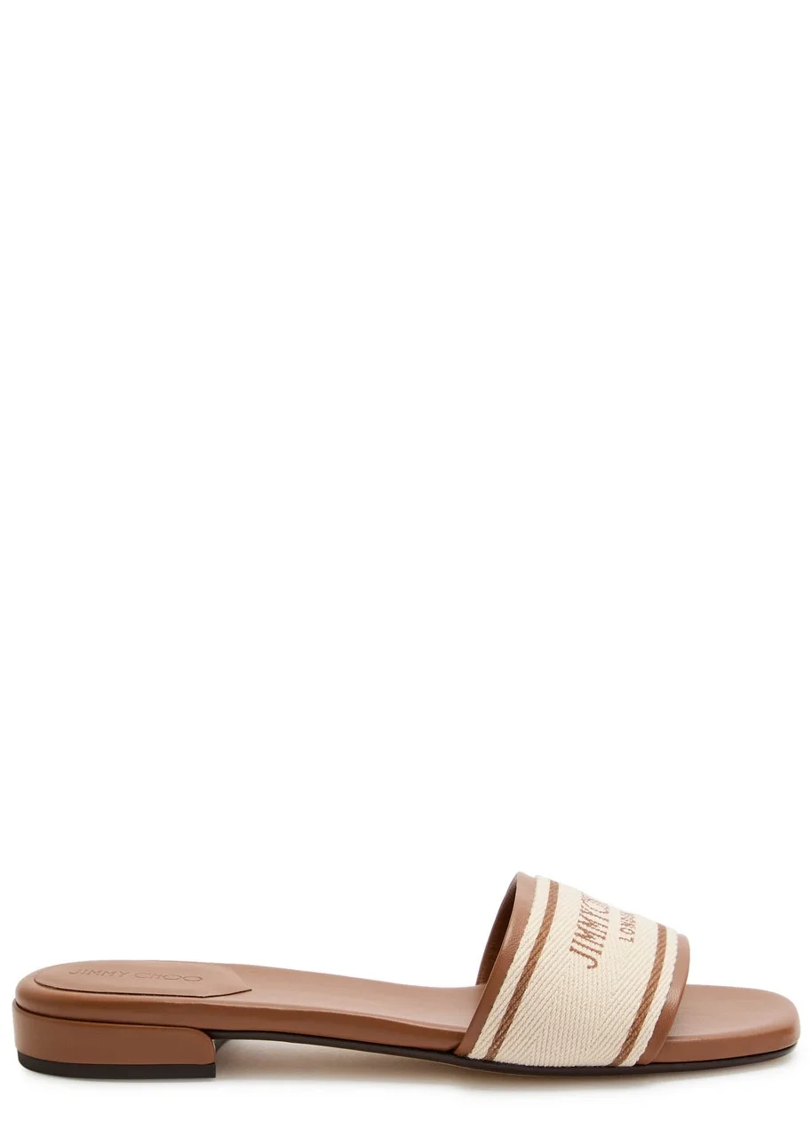 Jimmy Choo Joa Logo Canvas and Leather Sliders - 1