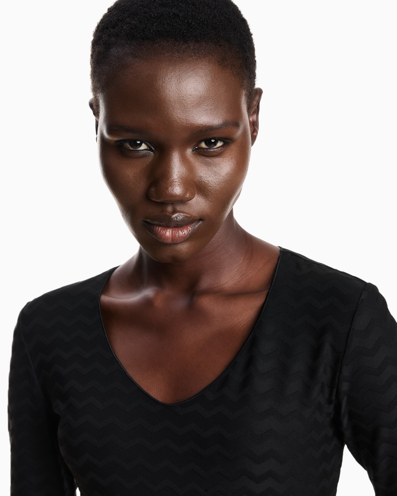 Two-way stretch jacquard jersey V-neck jumper with three-quarter length sleeves - 5