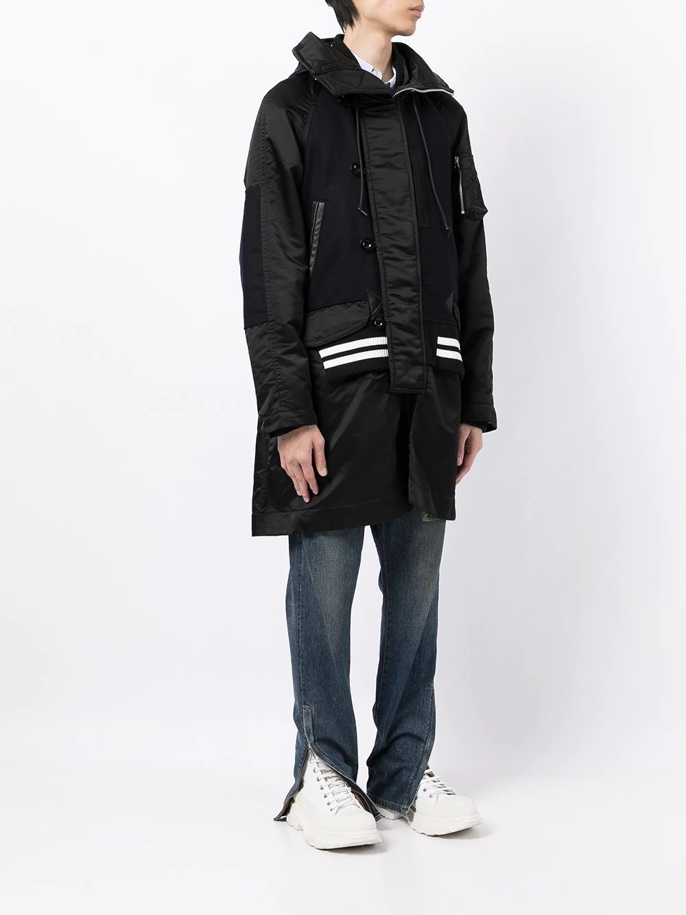 multi-panel hooded coat - 3