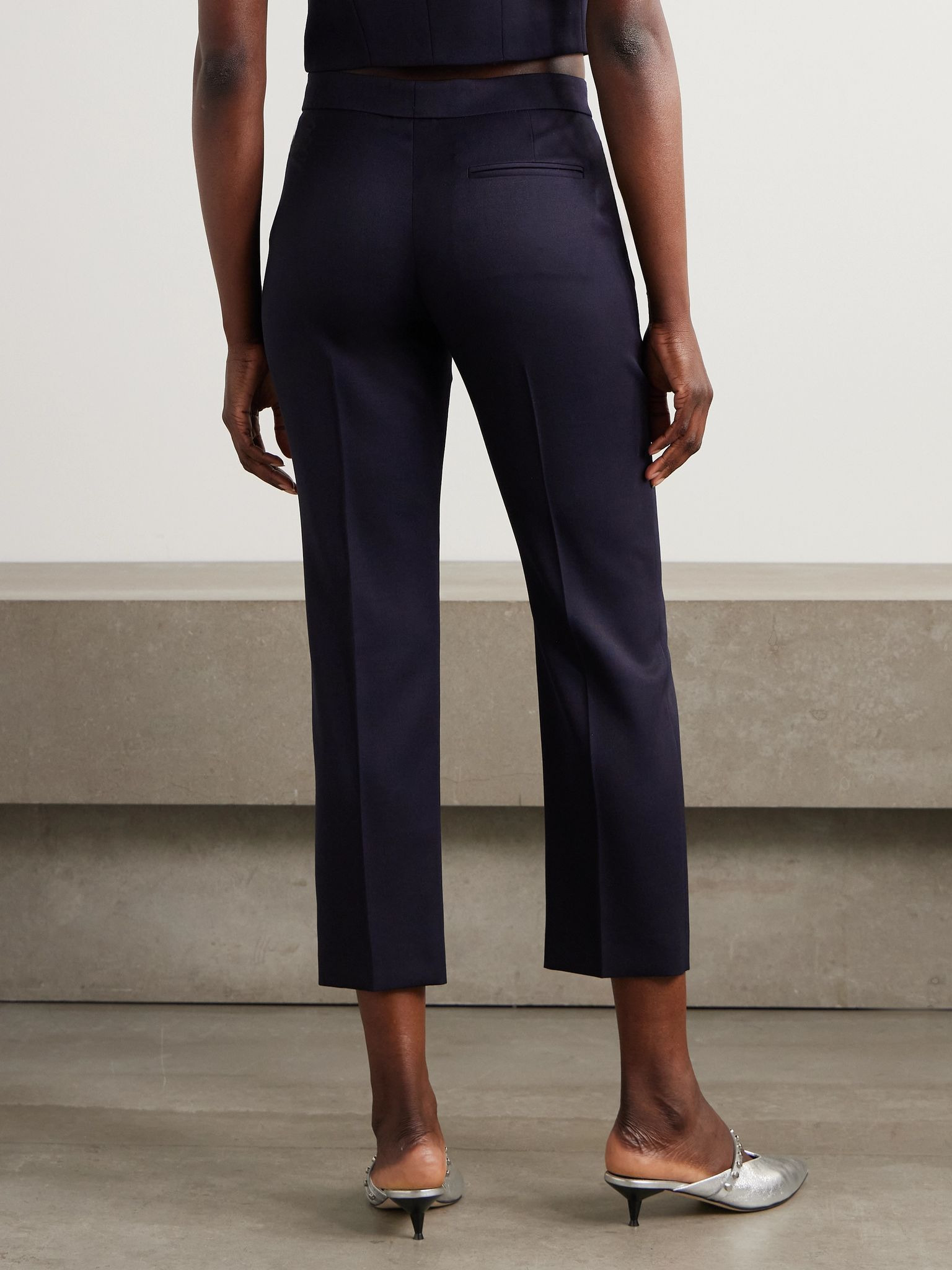 Cropped grain de poudre wool tapered pants Navy - 4