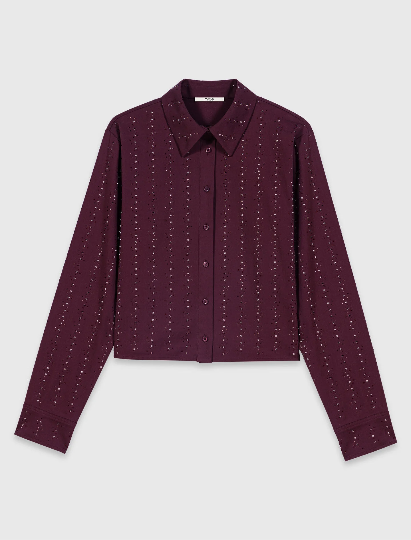 Cropped rhinestone cotton shirt - 1