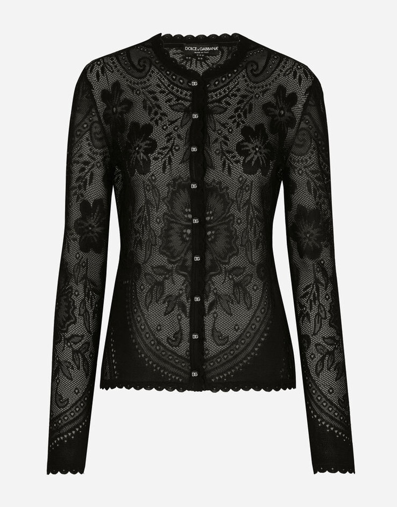 Lace-stitch jacquard cardigan 1