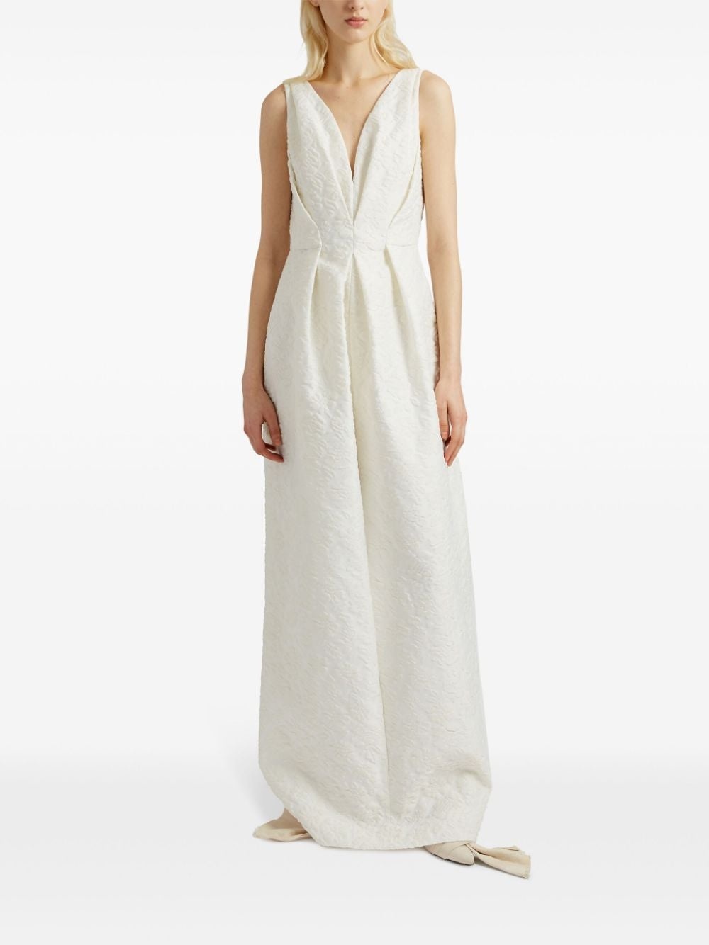 gathered floral-matelassÃ© gown - 2