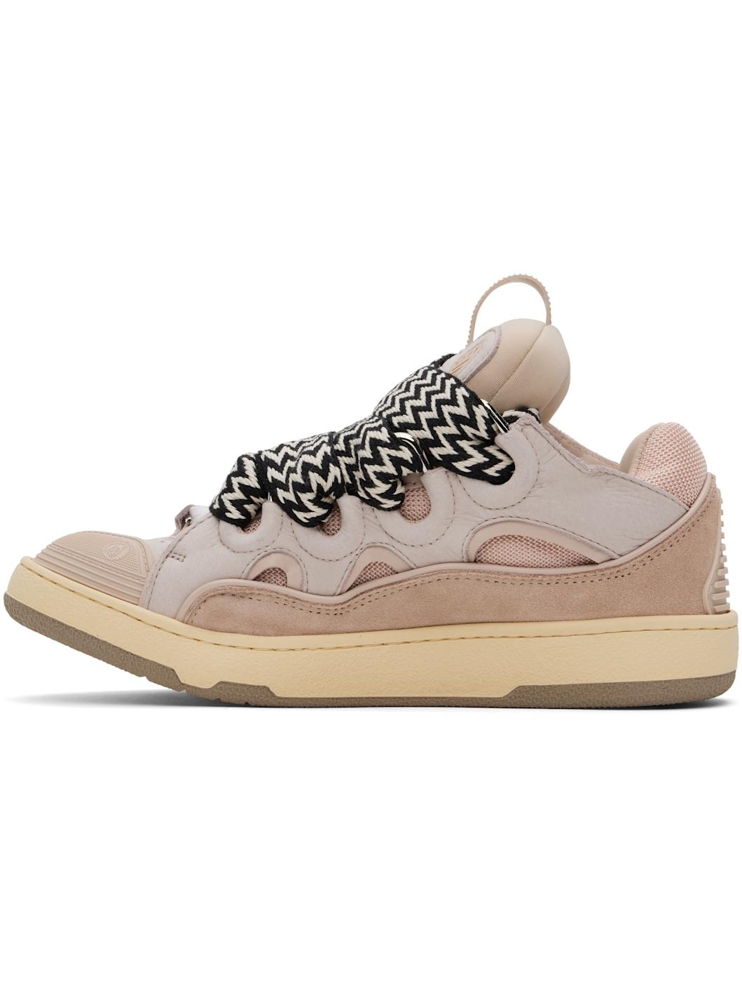 Pink Leather Curb Sneakers - 3