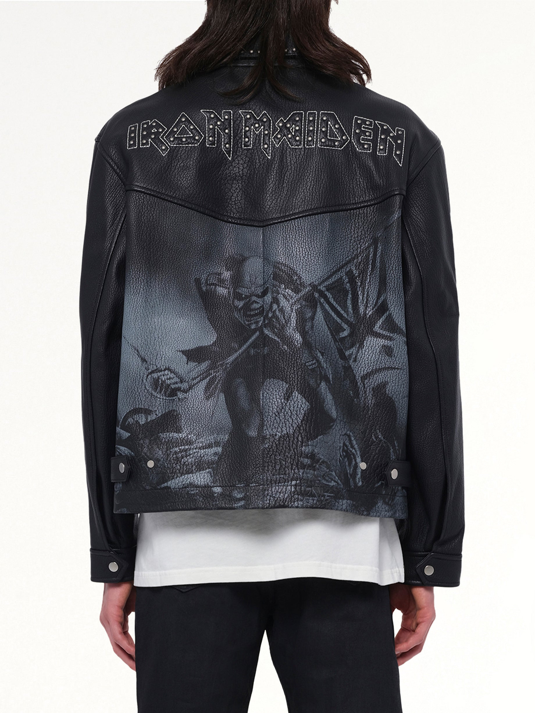 Iron Maiden Trooper Leather Jacket in Jet Black - 5