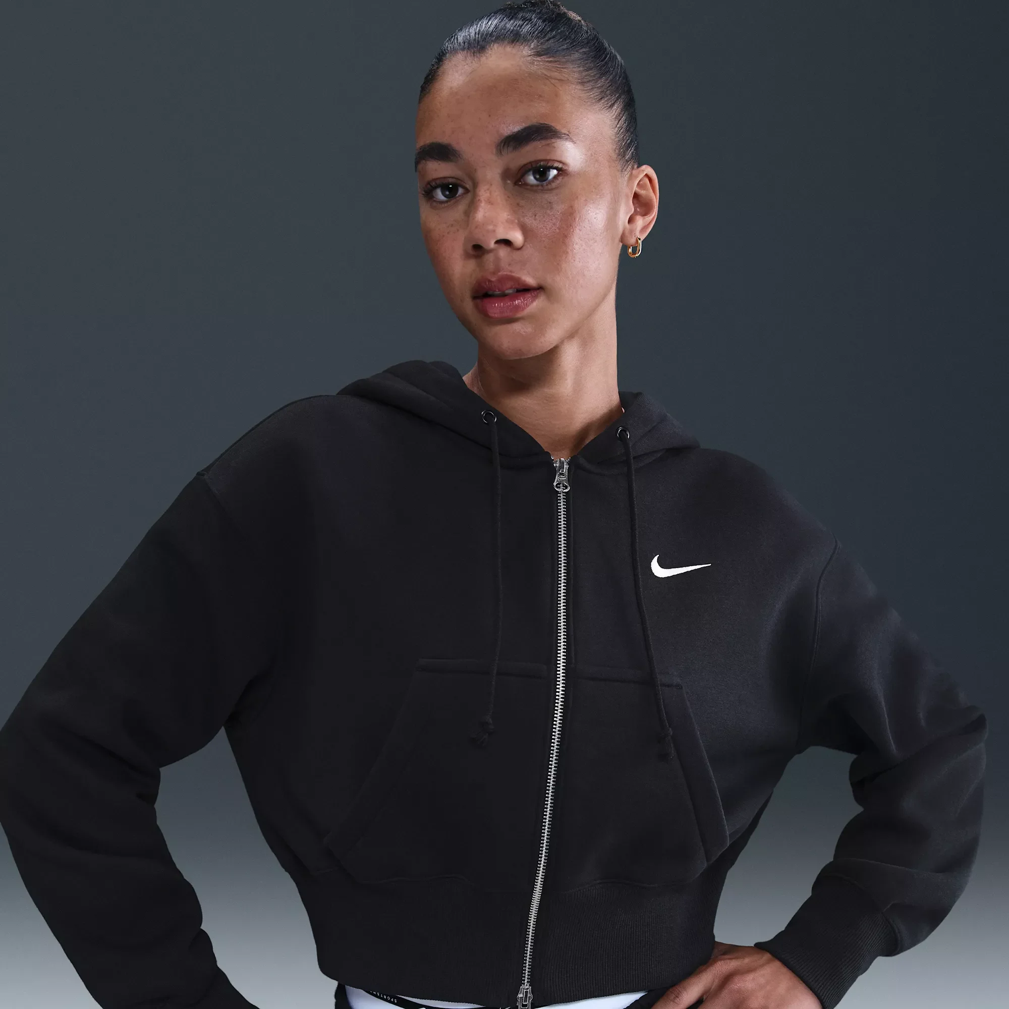 Nike Women's Sportswear Phoenix Fleece Loose Full-Zip Cropped Hoodie - 1