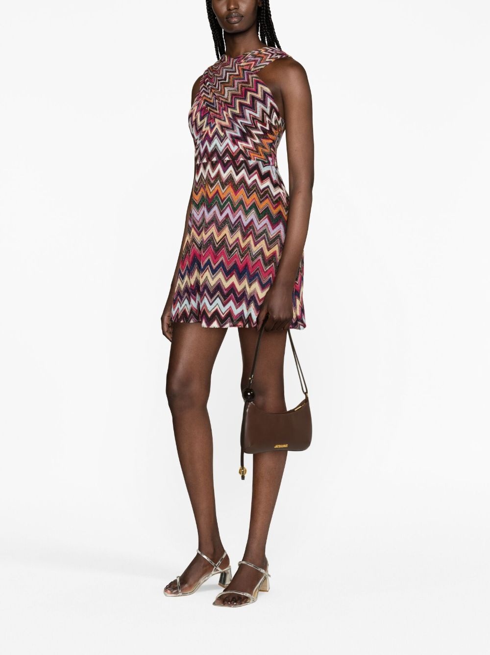 lamé zig-zag halterneck midi dress - 3