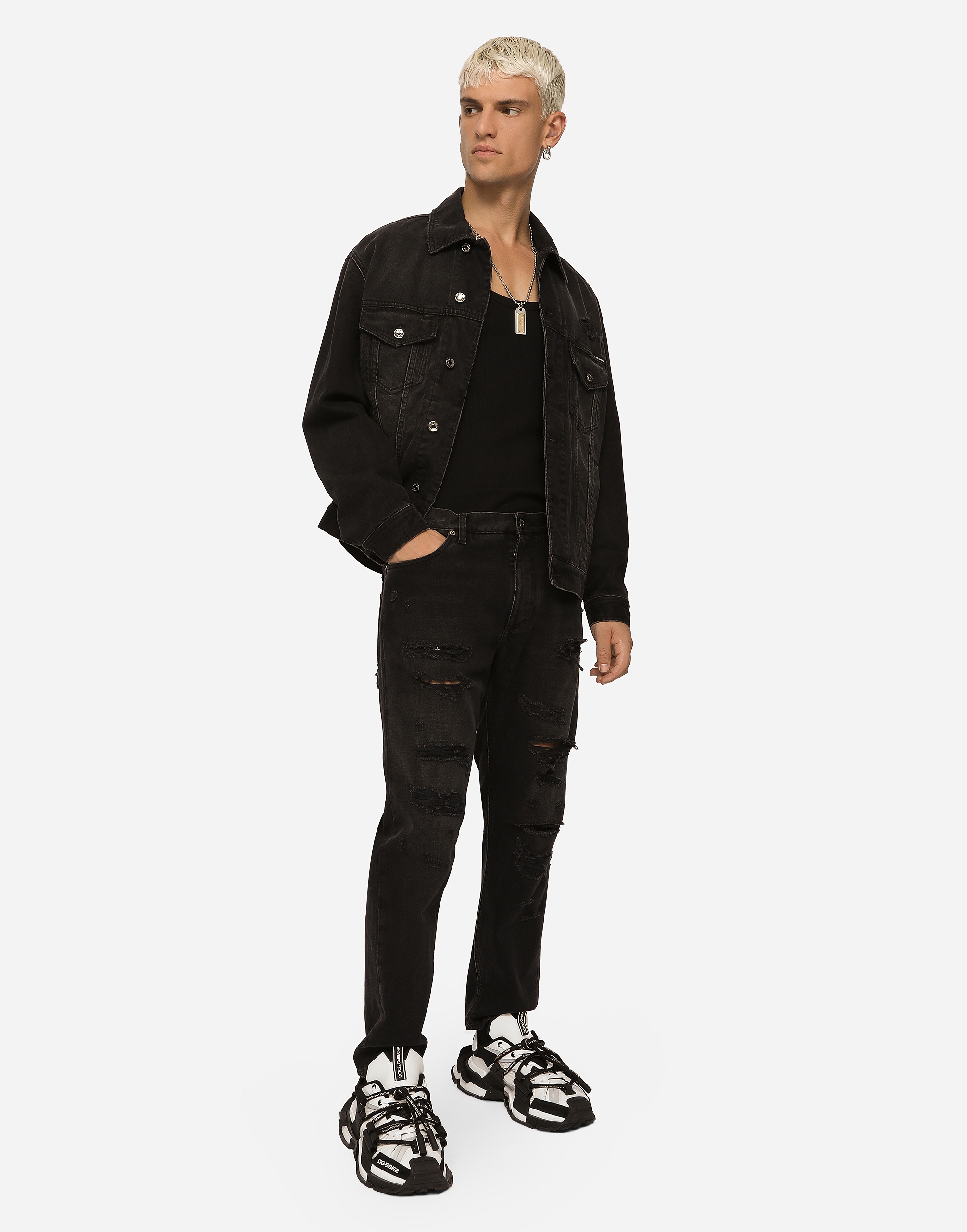 Loose black wash jeans with rips - 2