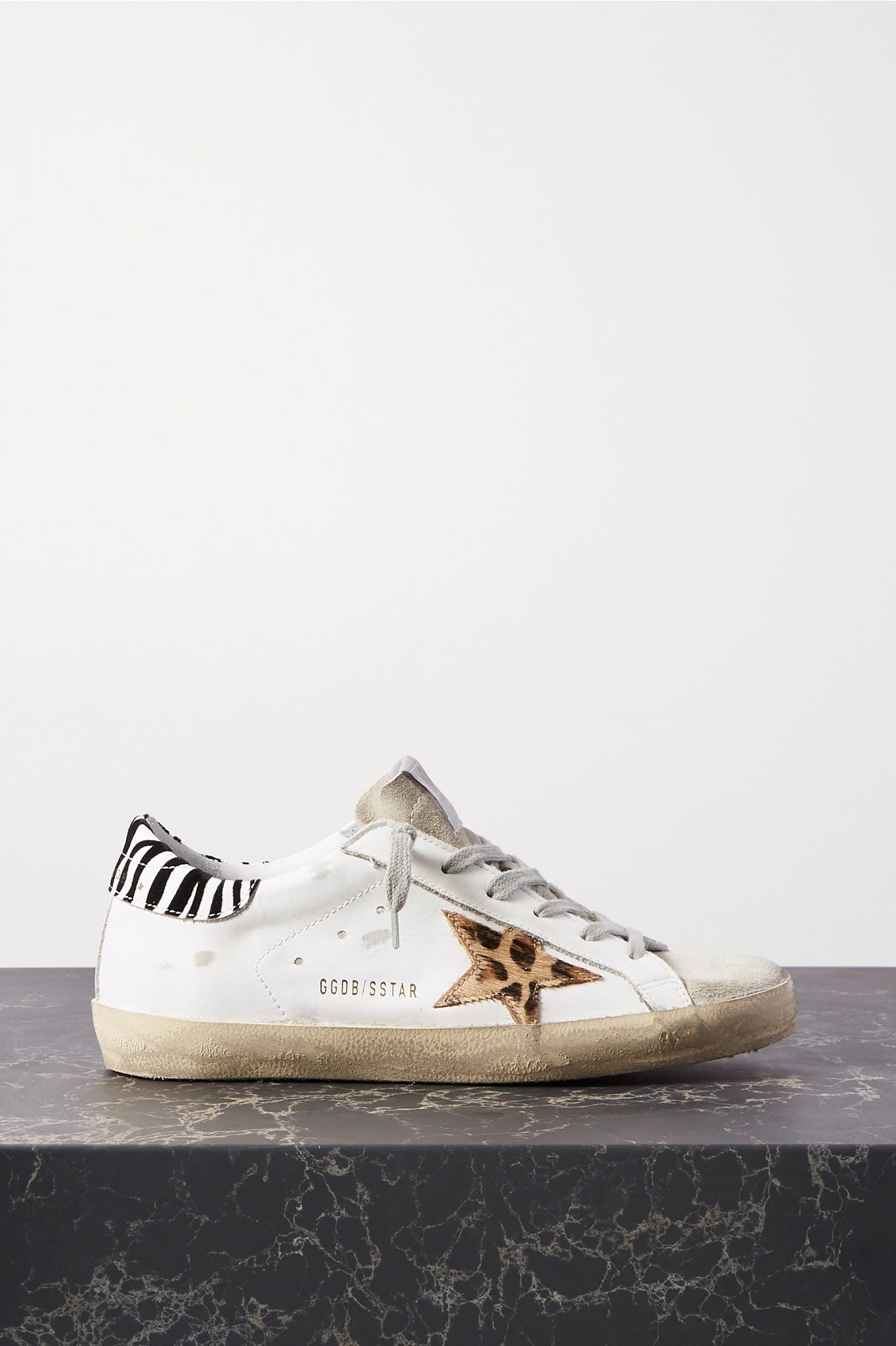 Superstar distressed leopard-print calf hair, leather and suede sneakers - 1