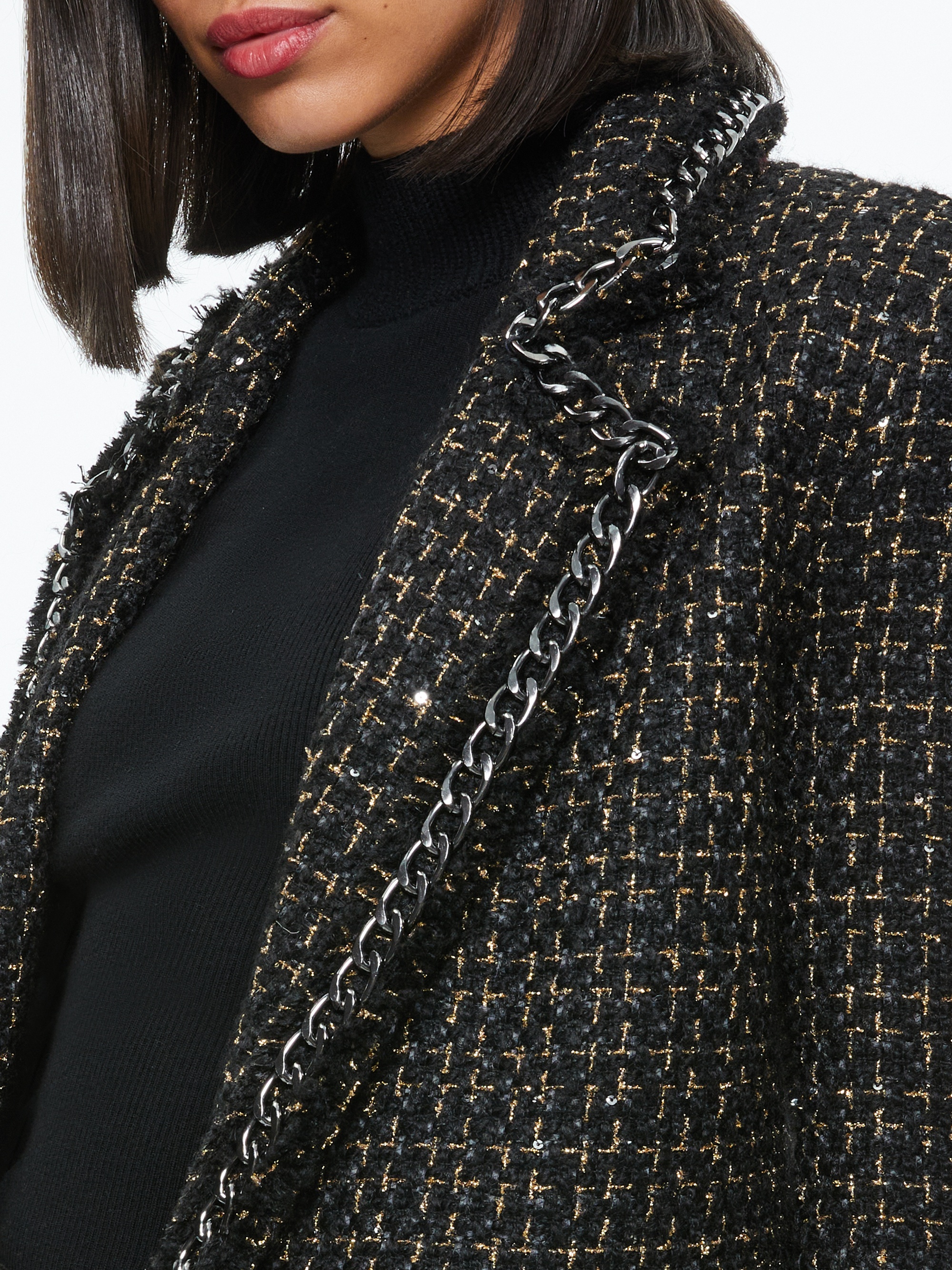 SHAN TWEED CHAIN TRIM BLAZER - 5