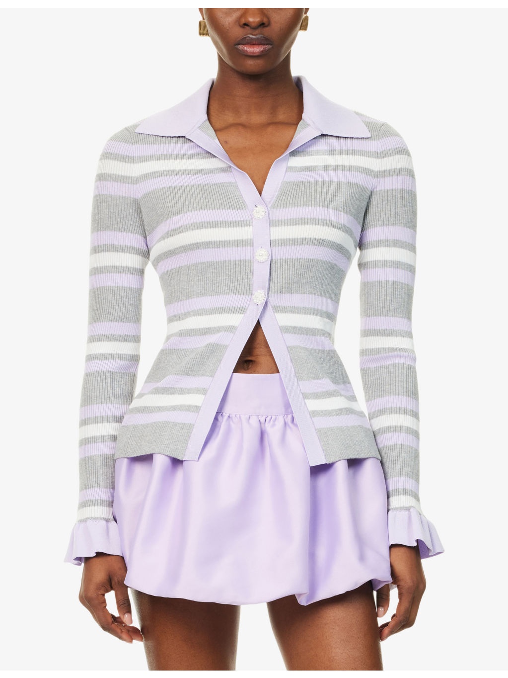 Striped V-Neck Knitted Top - 3