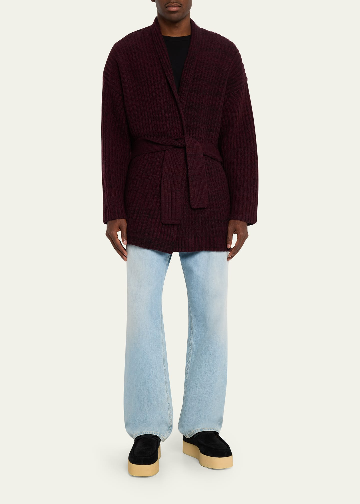 Men's Marled Merino Wool Belted Cardigan - 2