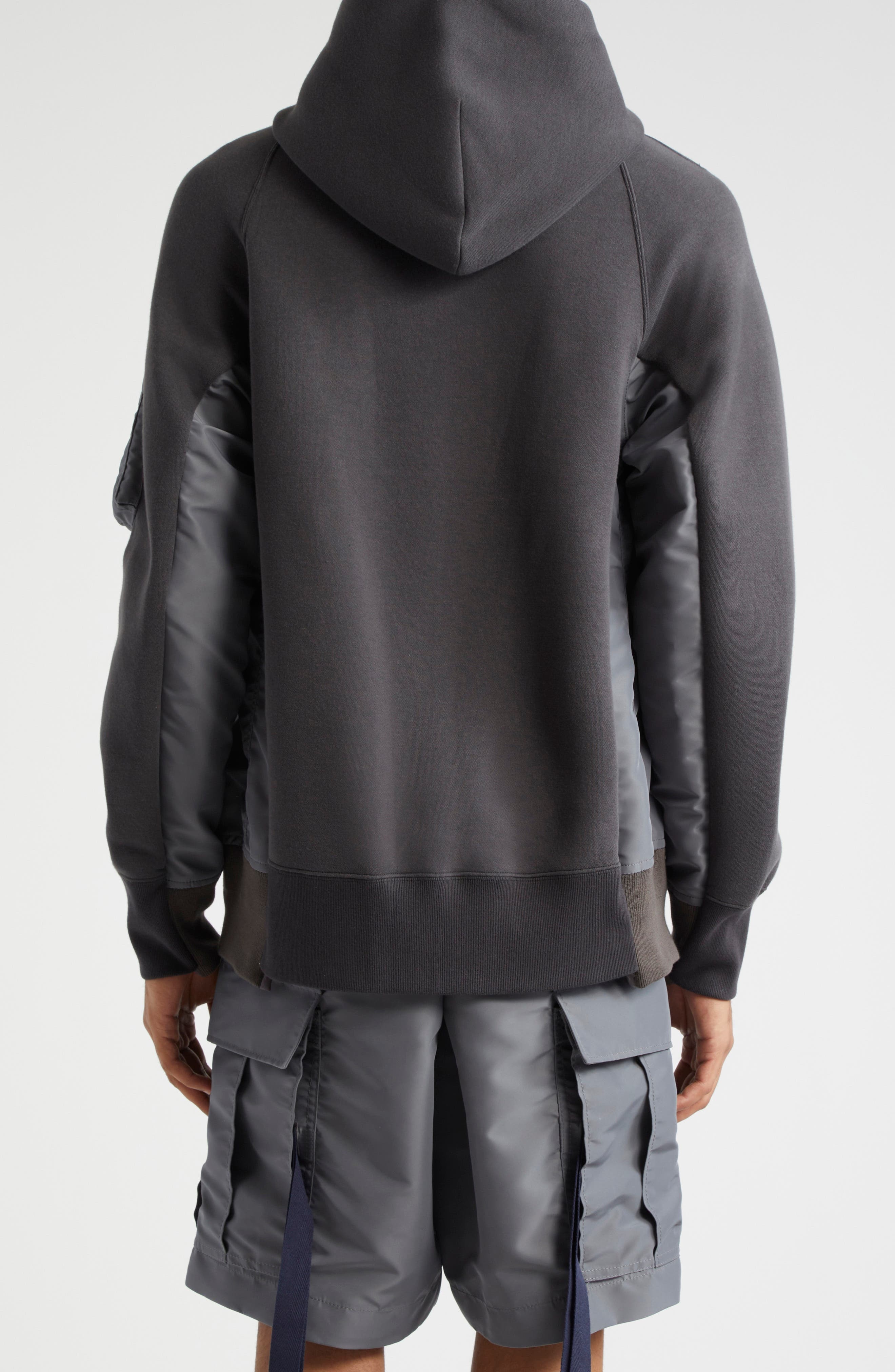 Sacai Sponge Sweat Mixed Media Zip Hoodie in C/Grayc/Gray 339 at Nordstrom - 3