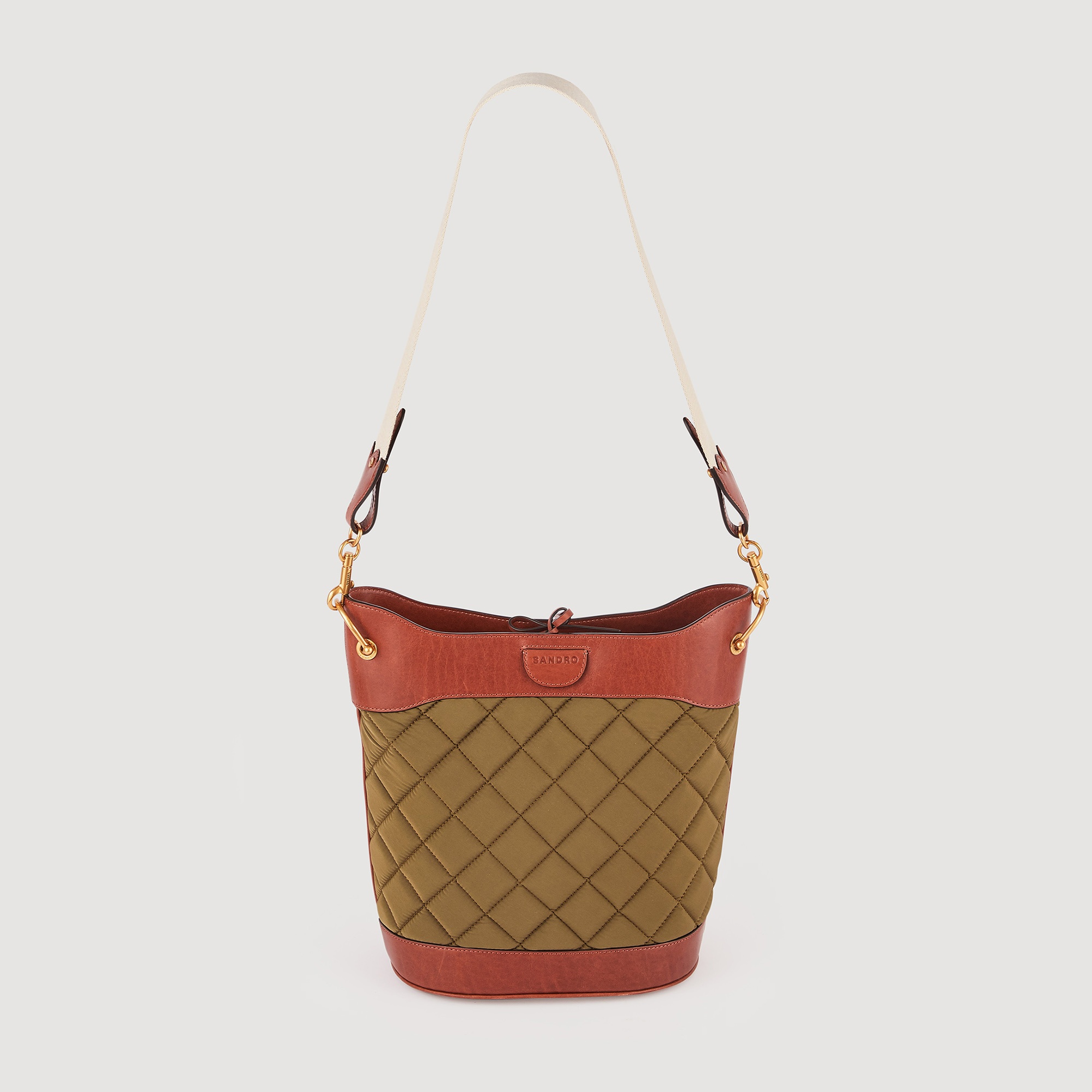 Leather and quilted fabric bucket bag - 5