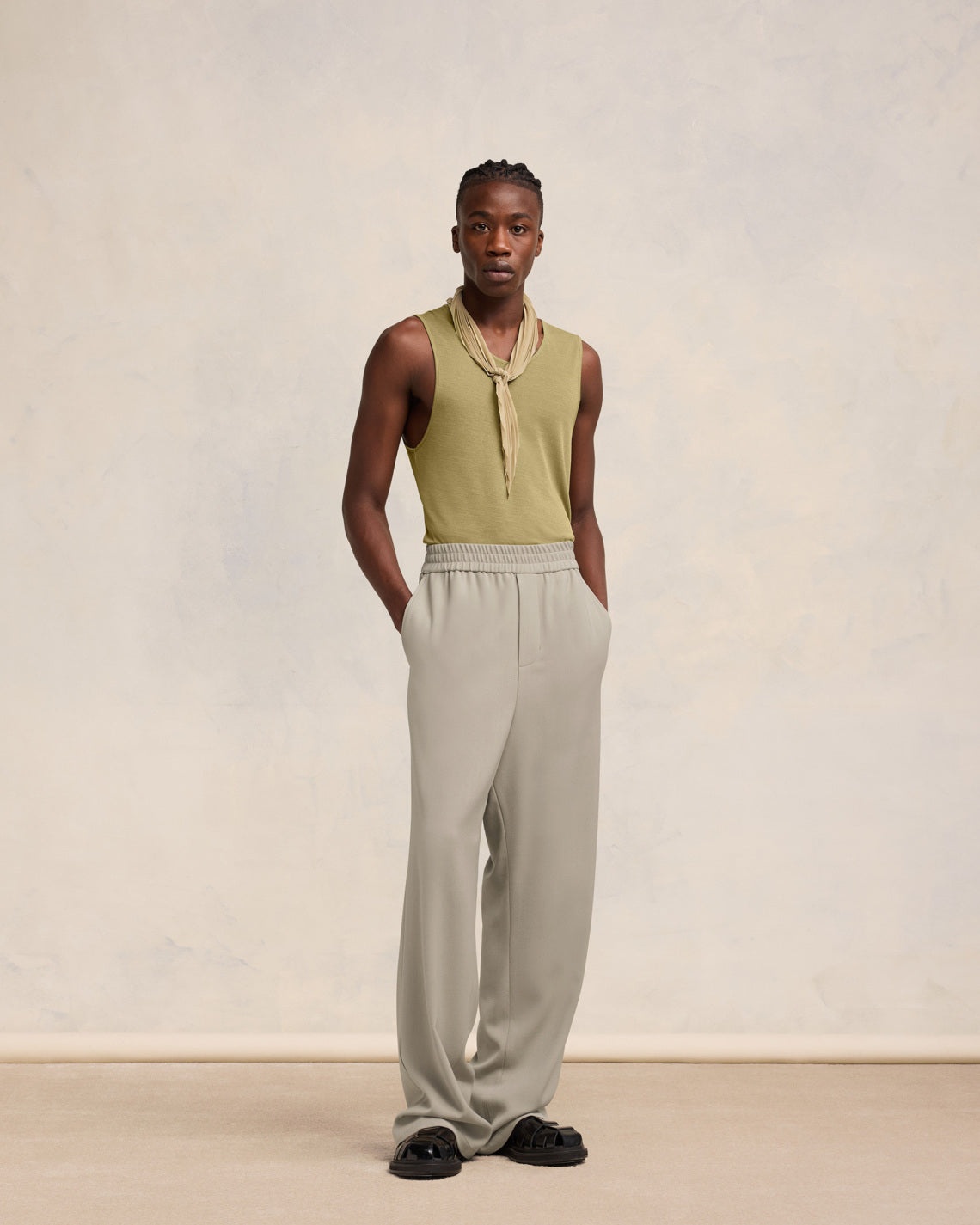 ボトムスその他 Ami Paris Wide lime-coloured wool trousers 399-LIME GREEN Green Wool Low Waist Wide Trousers | AMI PARIS