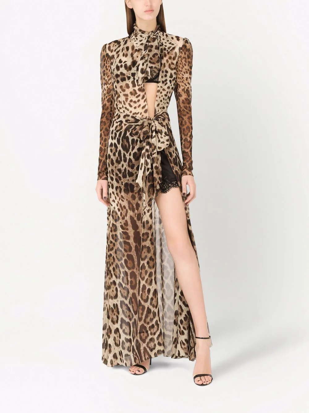 leopard-print slit-detail dress - 2