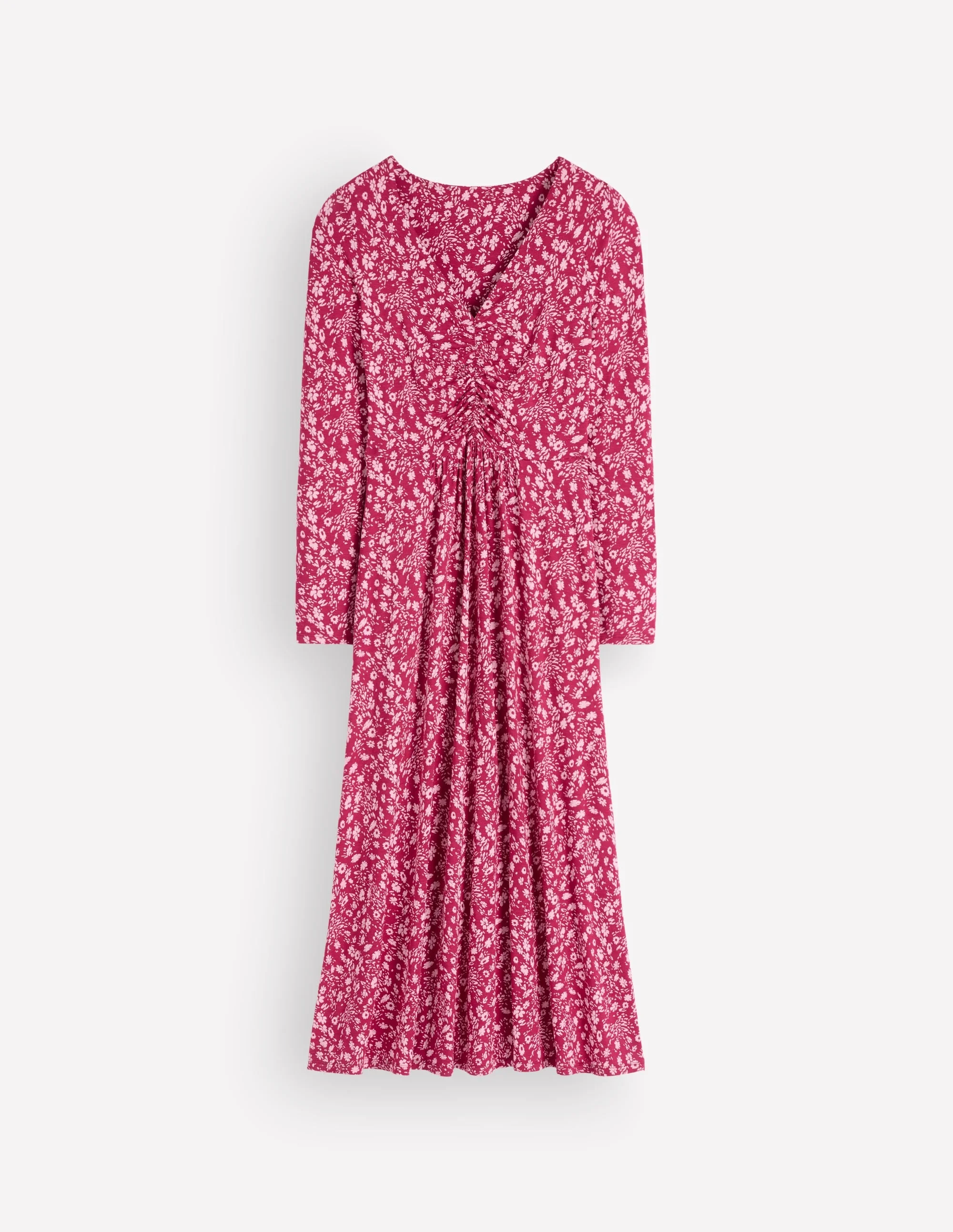 Jasmine Ruched Jersey Dress-Sweet Cherry, Scattered Flora - 1