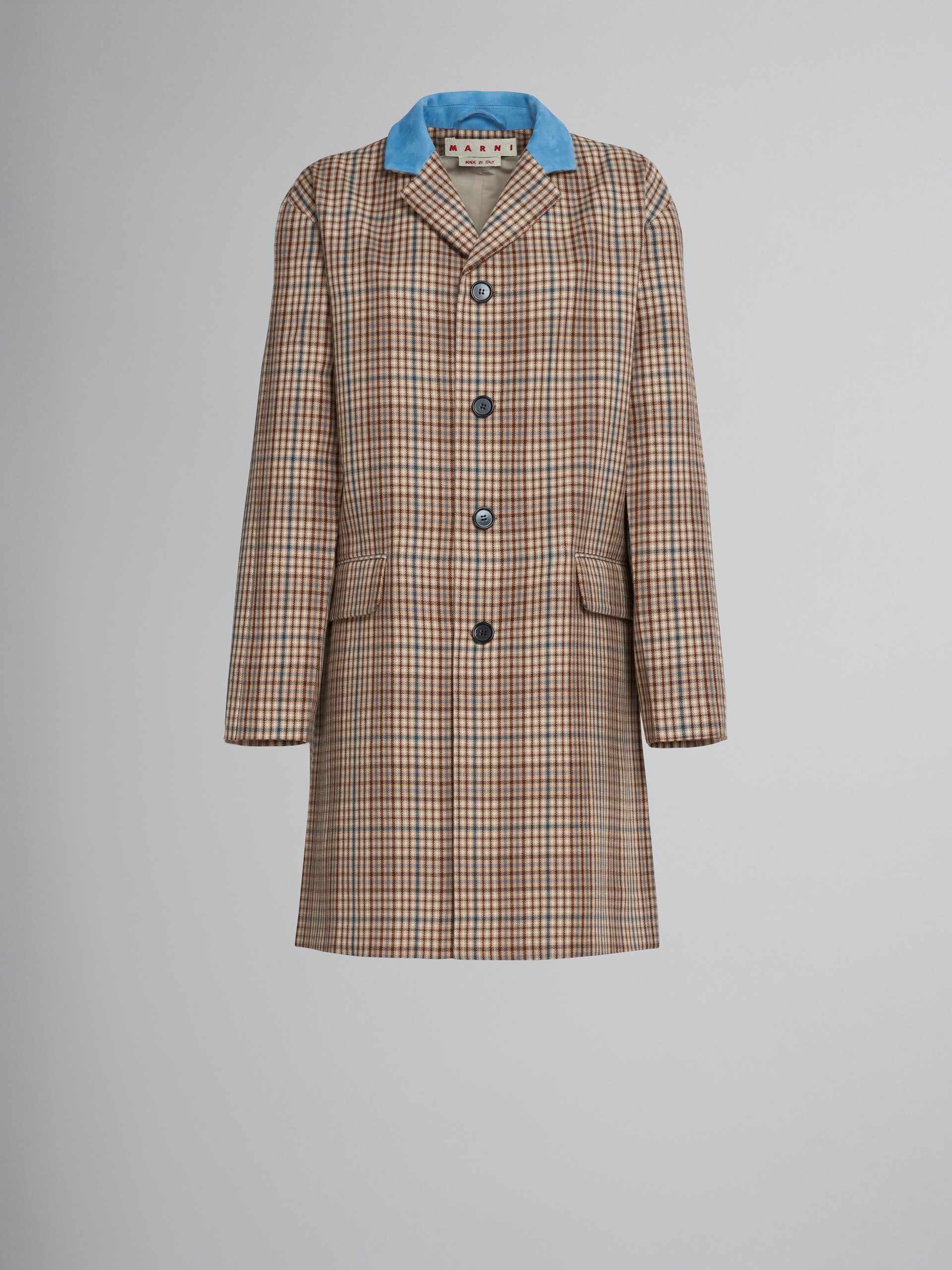 BEIGE CHECK WOOL COAT - 1