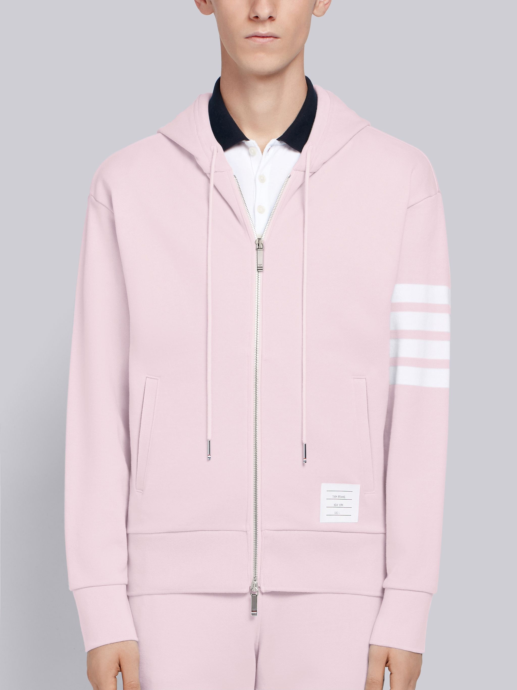 Light Pink Classic Loopback Jersey 4-Bar Zip-up Hoodie - 1