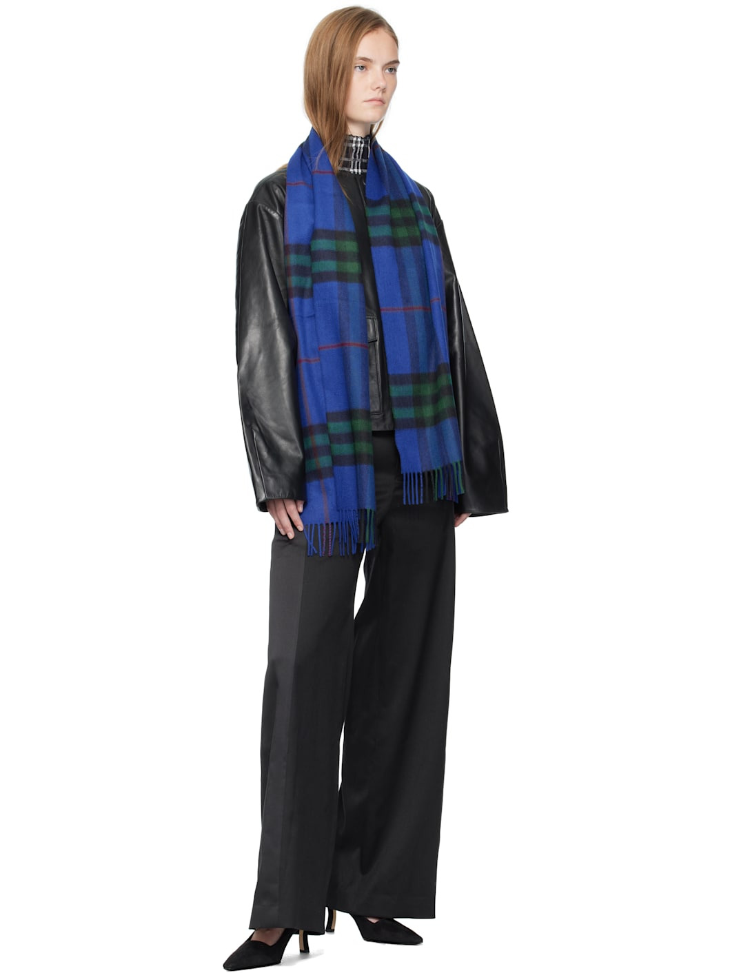 Navy & Green Check Cashmere Scarf - 2