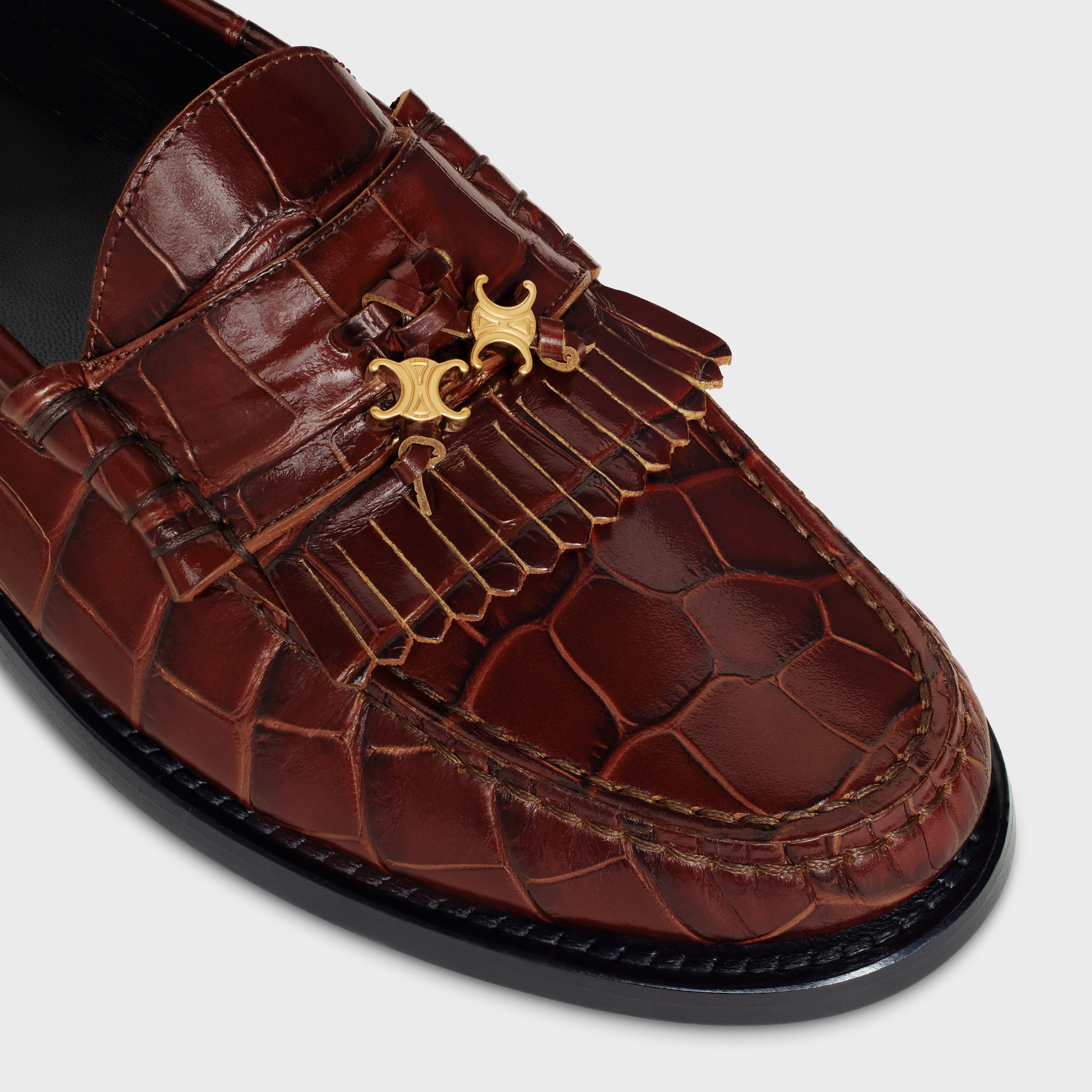 CELINE LUCO LOAFER WITH TRIOMPHE TASSELS in CROCODILE STAMPED CALFSKIN - 4