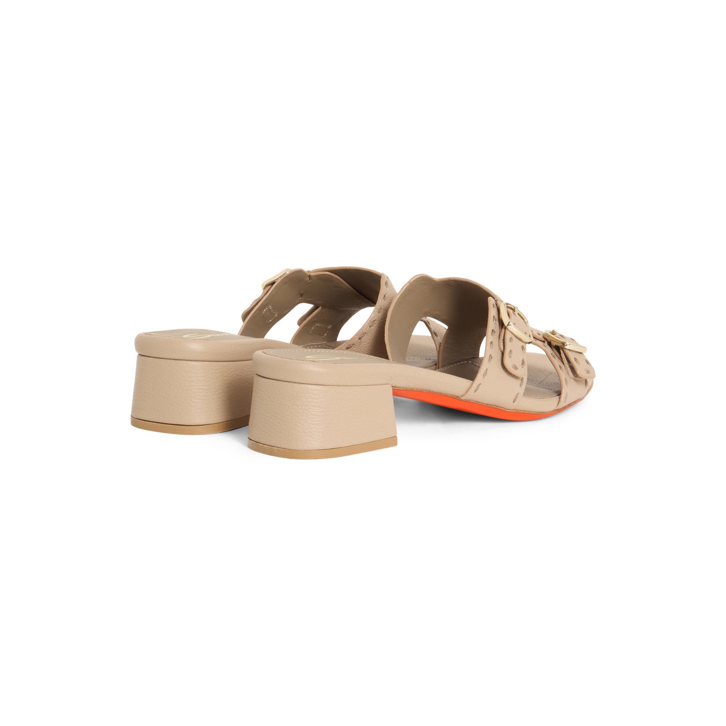 Women's beige tumbled leather double-buckle sandal - 3