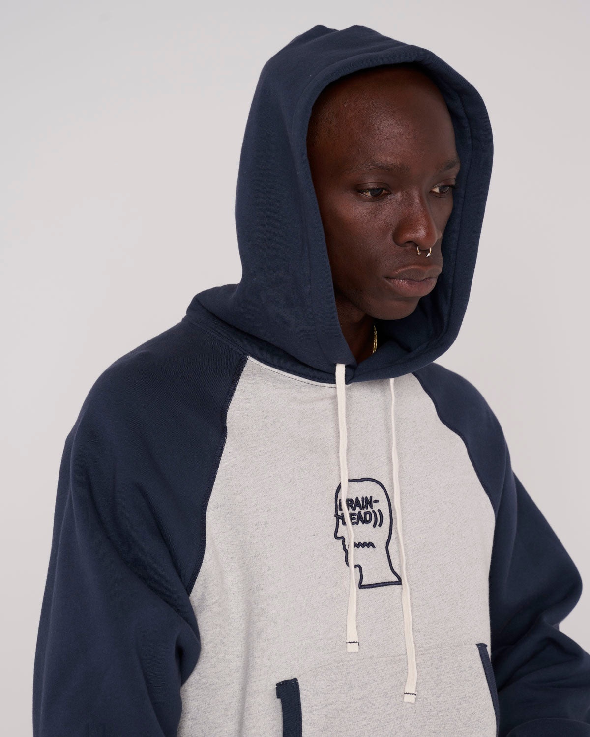 Fleece Logo Head Raglan Hoodie - Oatmeal Navy - 6