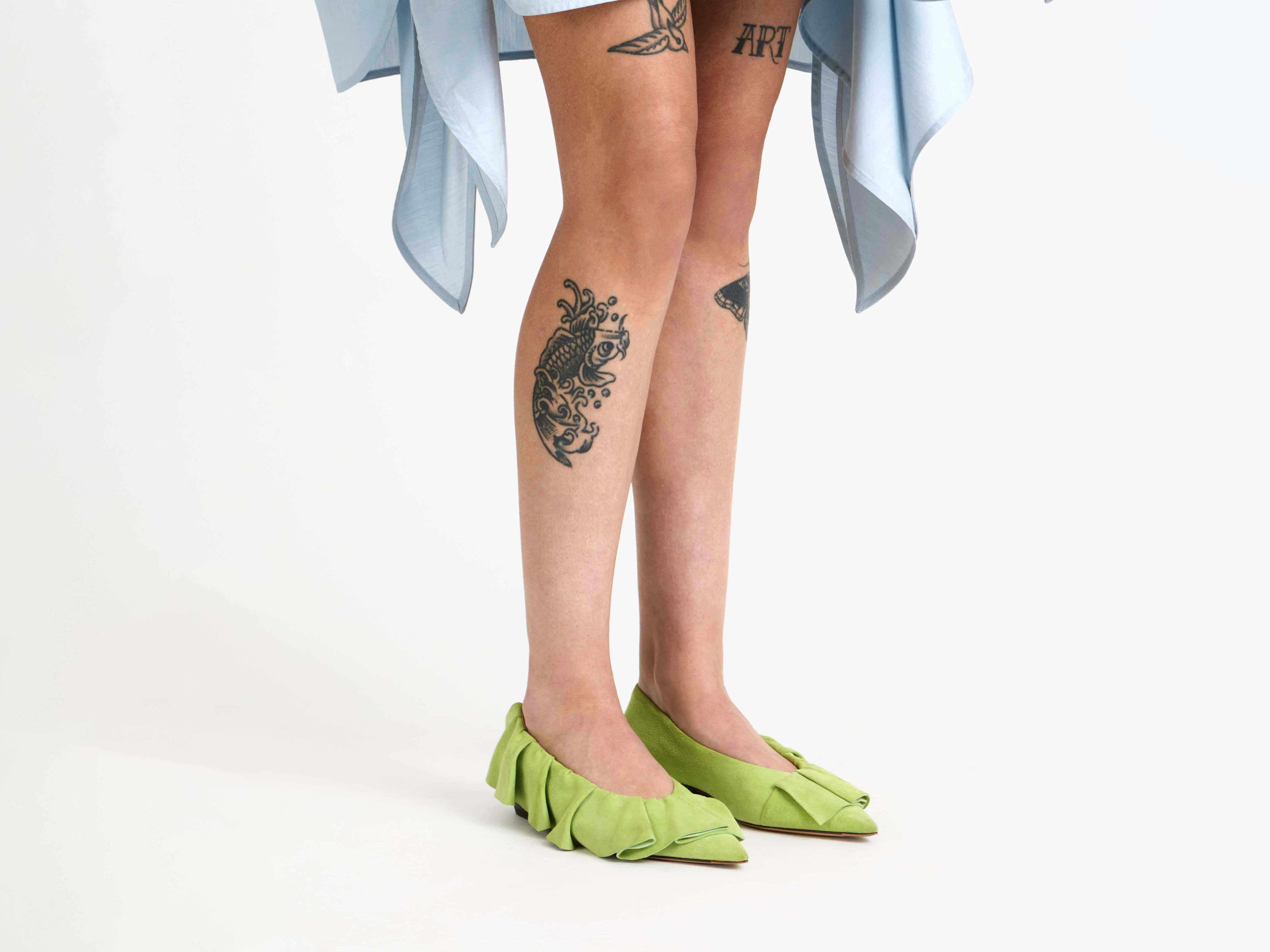WOMENS RUFFLE BALLERINA FLATS IN LIME GREEN - 5