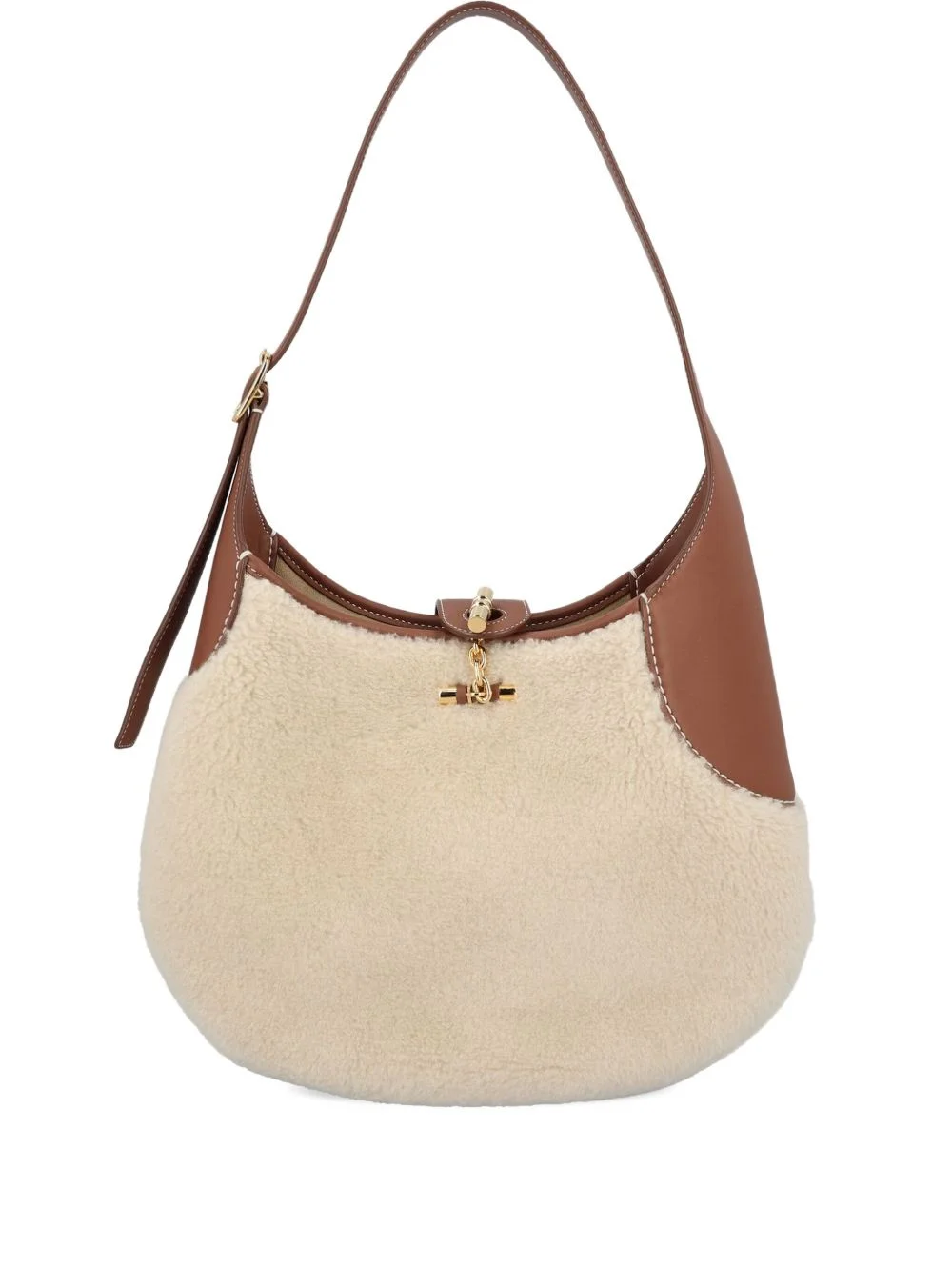medium Bobbin shearling leather-trim shoulder bag - 1