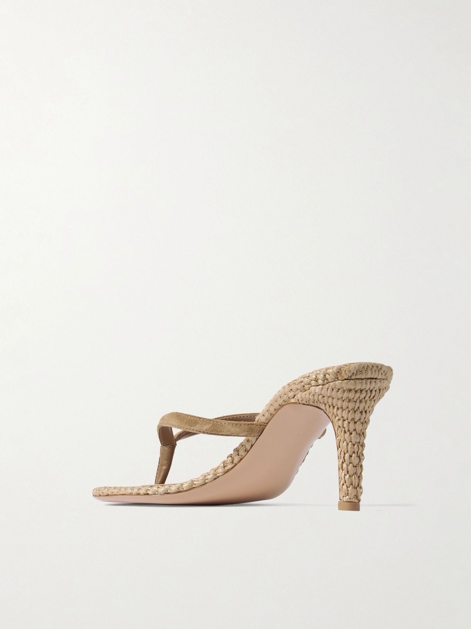 Calypso 80 suede-trimmed raffia sandals Taupe - 3
