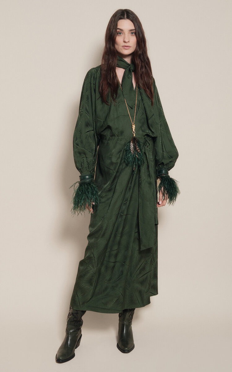 Jacquard Sin Fin Wrap Dress dark green - 2