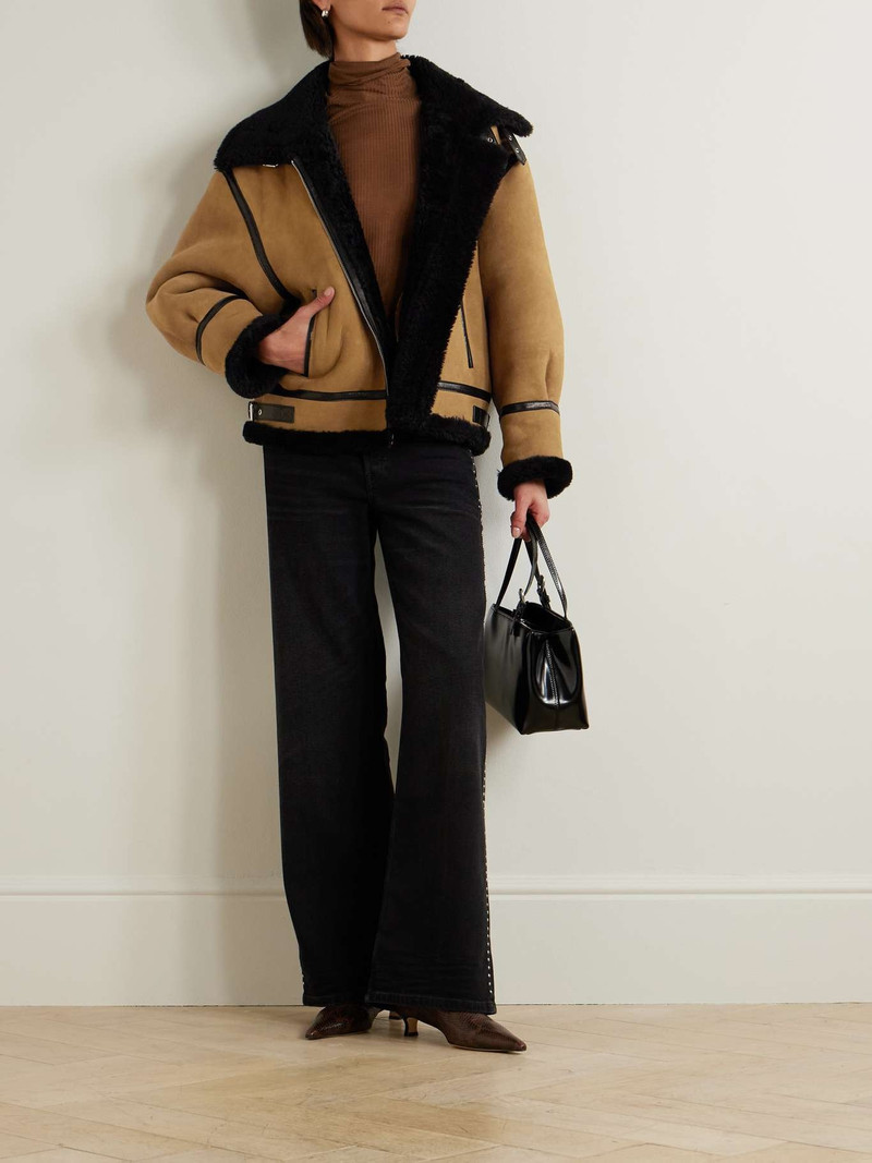 NOUR HAMMOUR Portia leather-trimmed shearling jacket Camel outlook