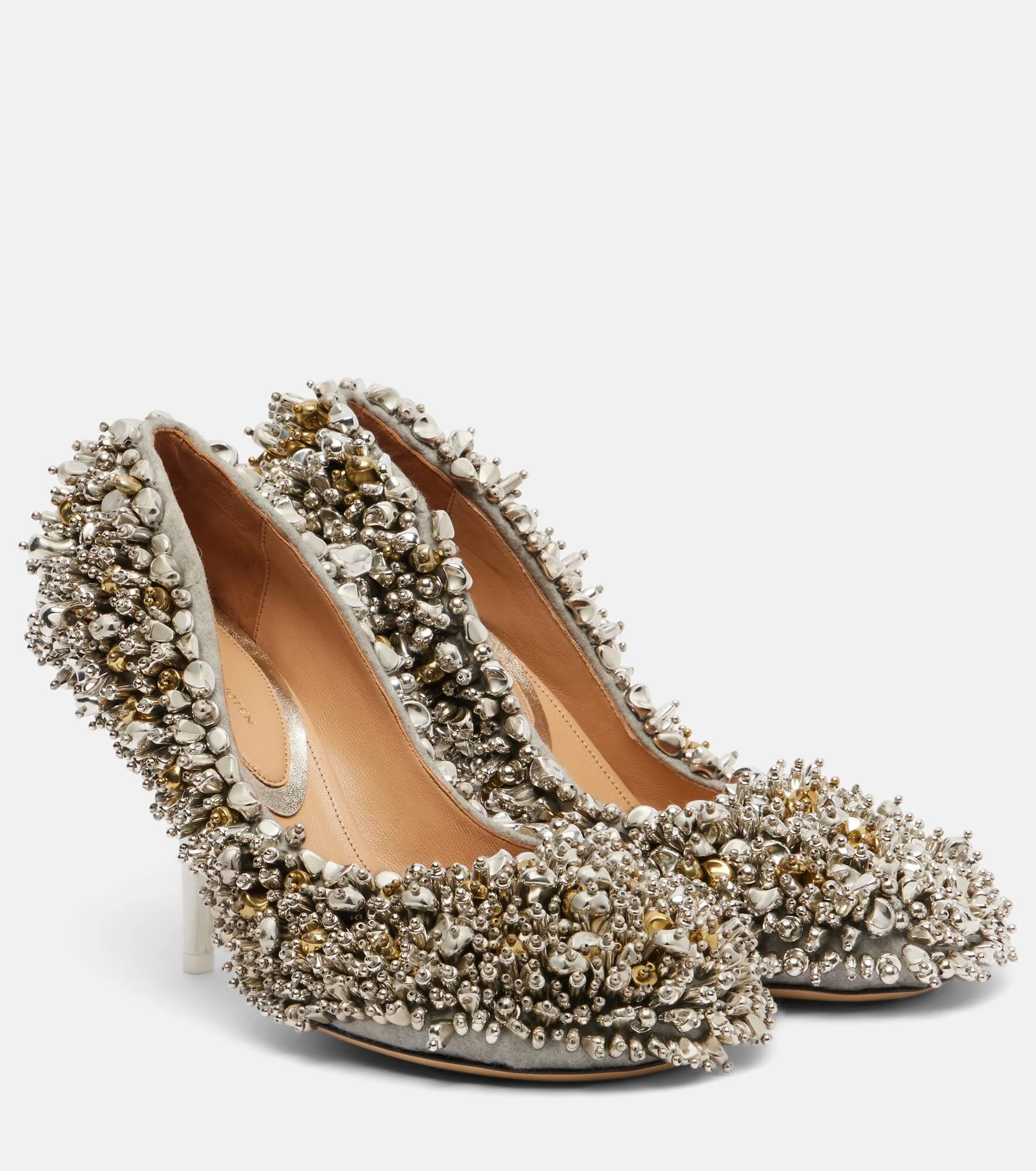 Embellished leather-trimmed pumps - 1