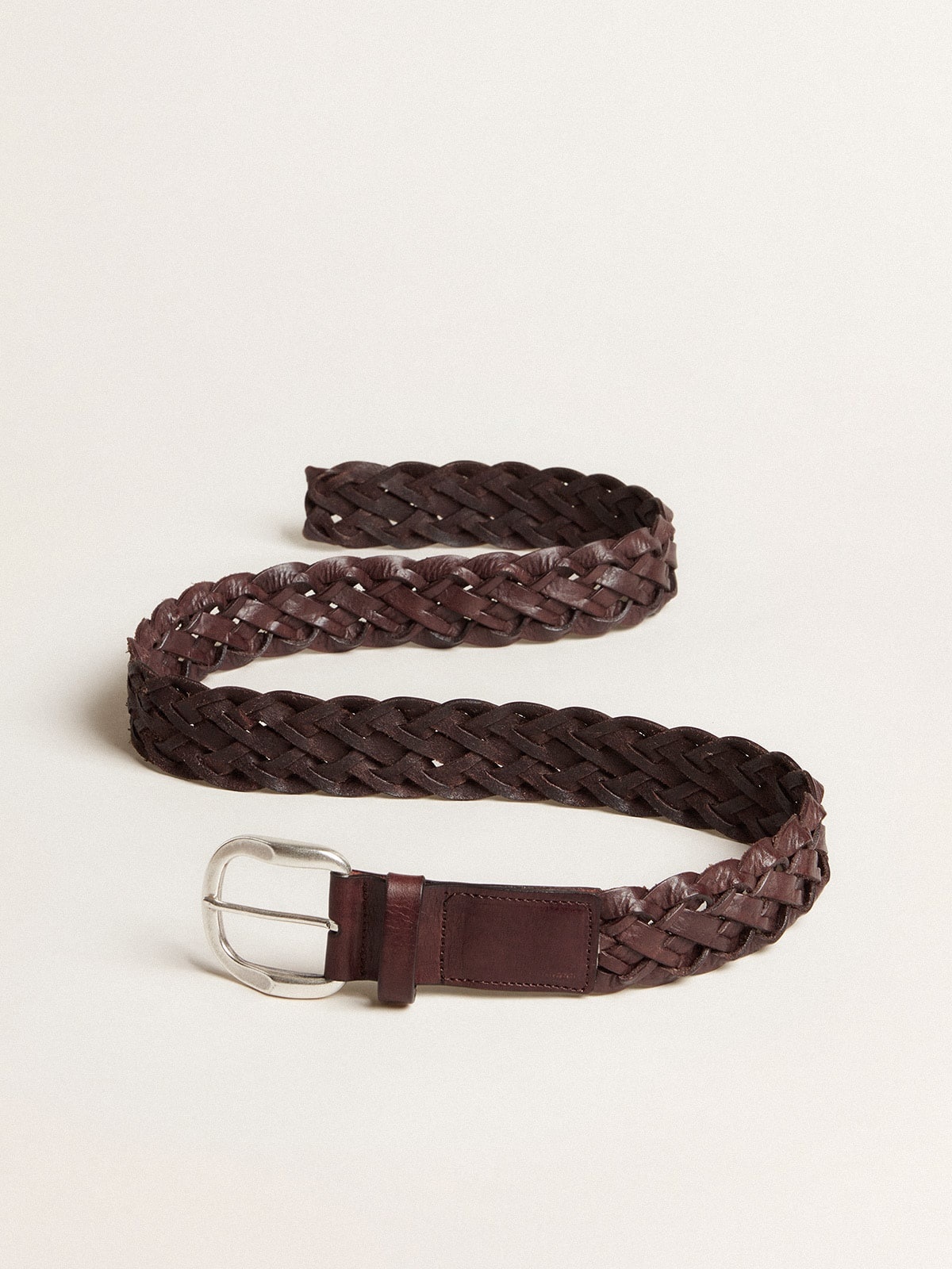 Men's dark brown woven leather belt - 4