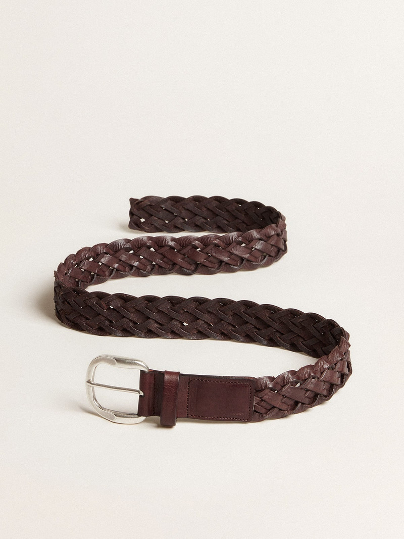 Men's dark brown woven leather belt 4