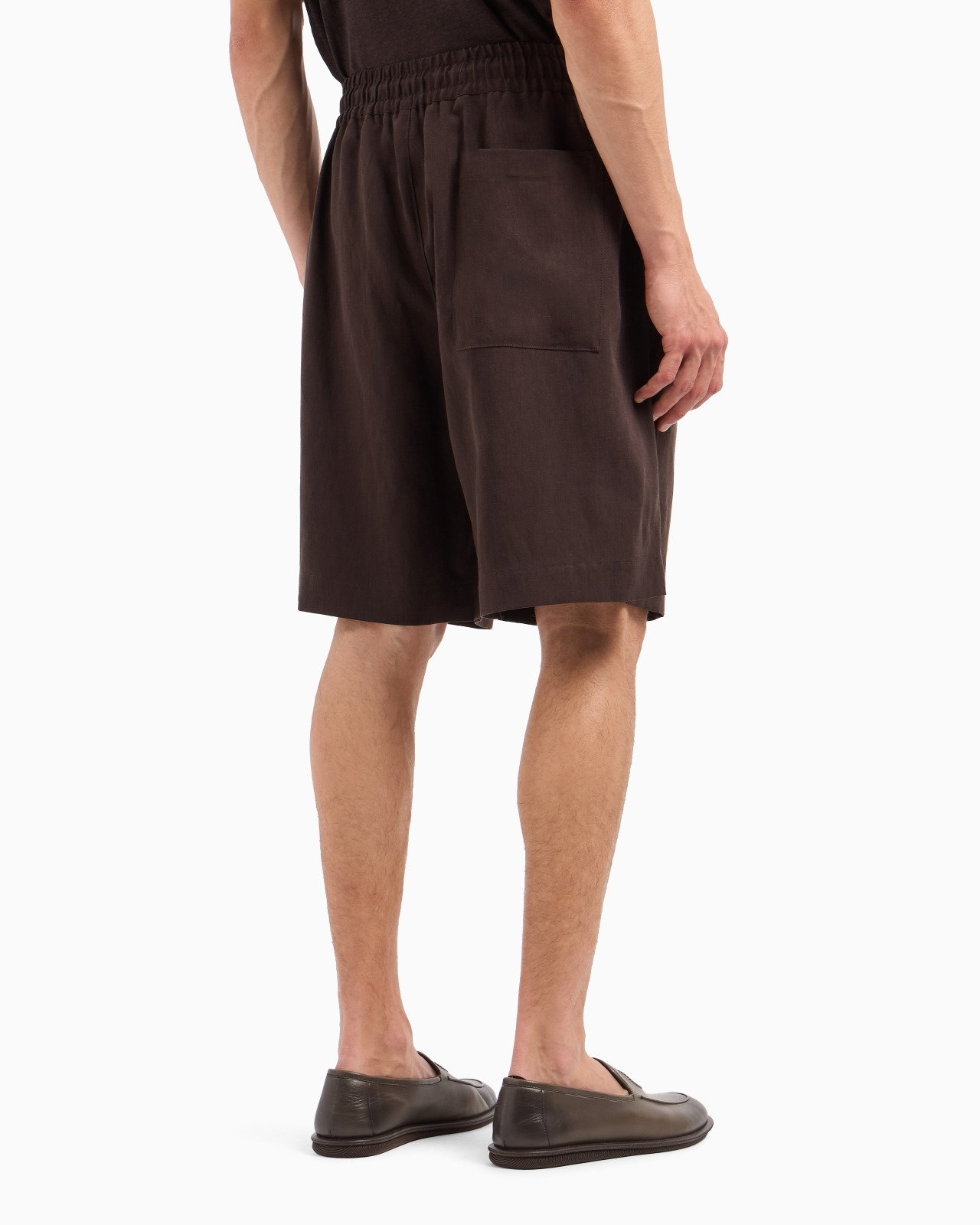 Pure linen canvas flat-front Bermuda shorts - 3
