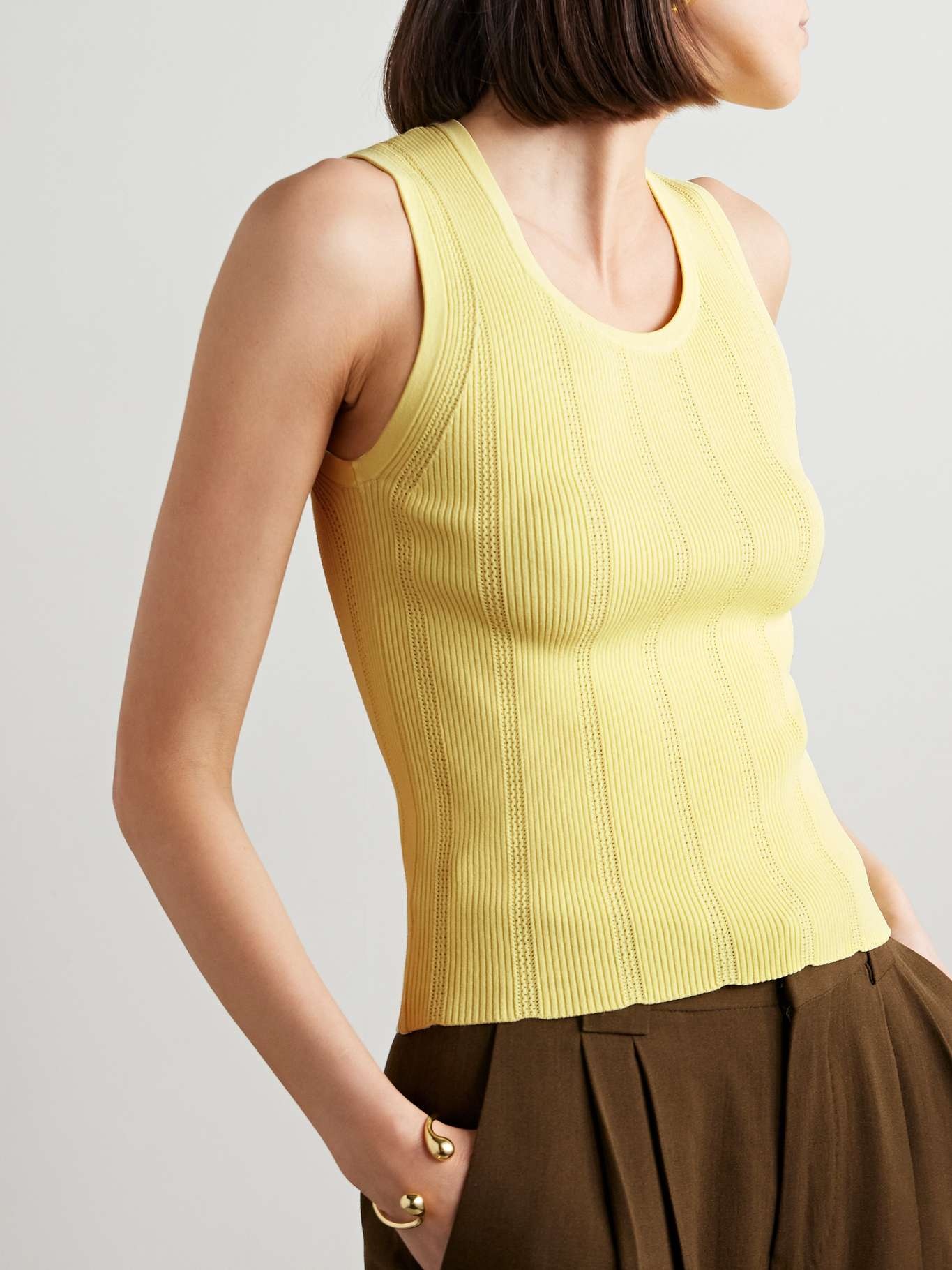 Perry ribbed pointelle-knit tank - 3