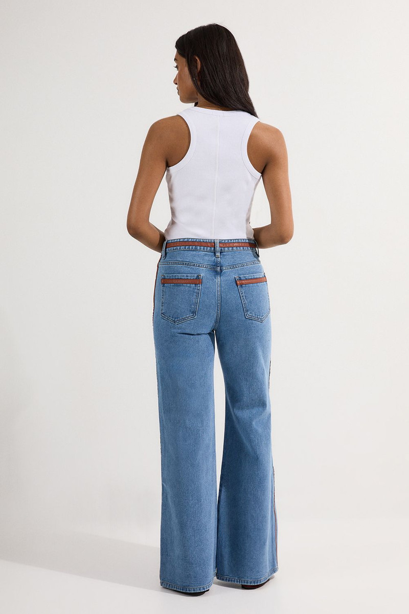 Petite Denim & Faux Leather Tipped Side Skinny Flare Jean 6