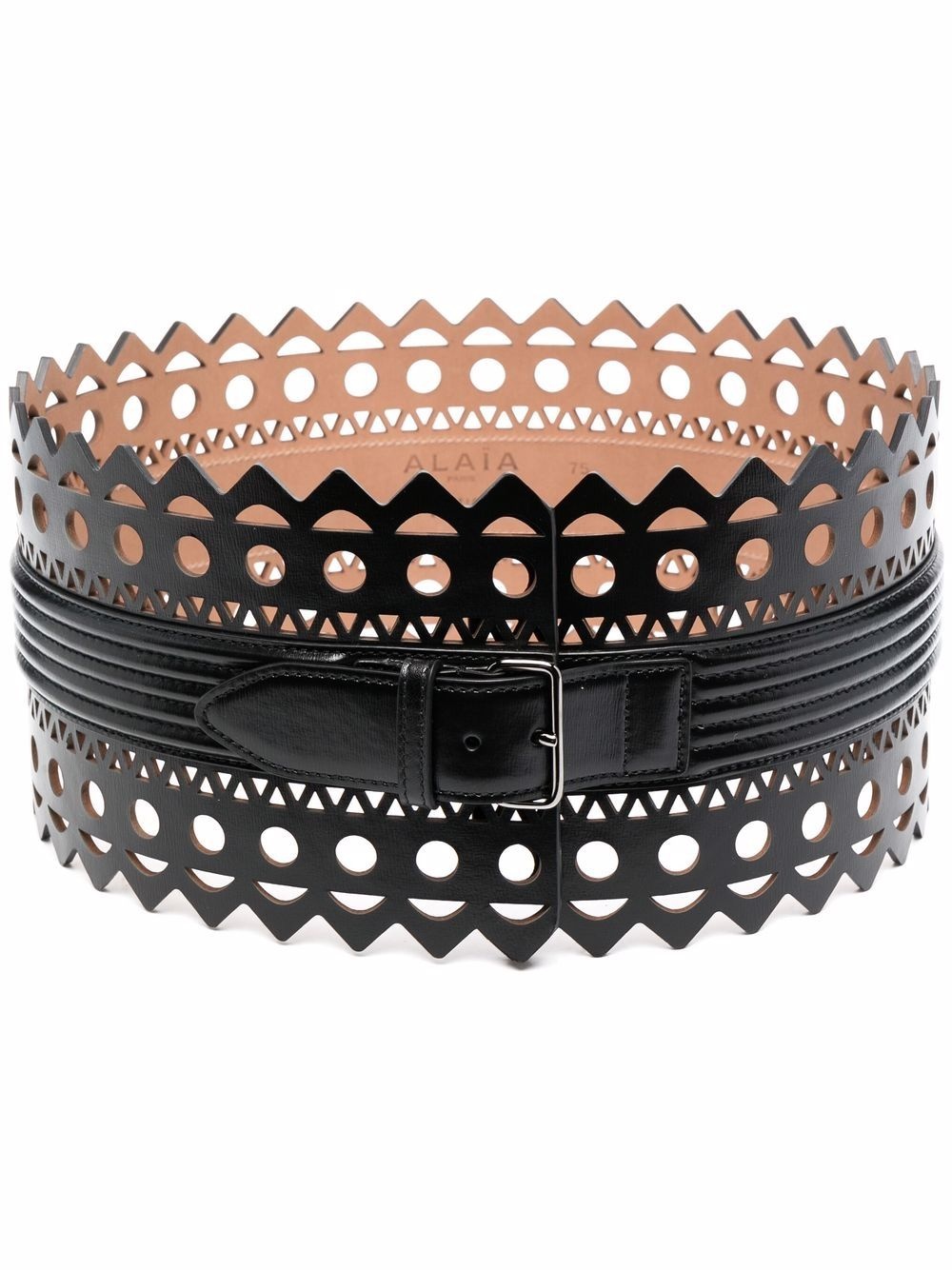 laser-cut wide leather belt - 1