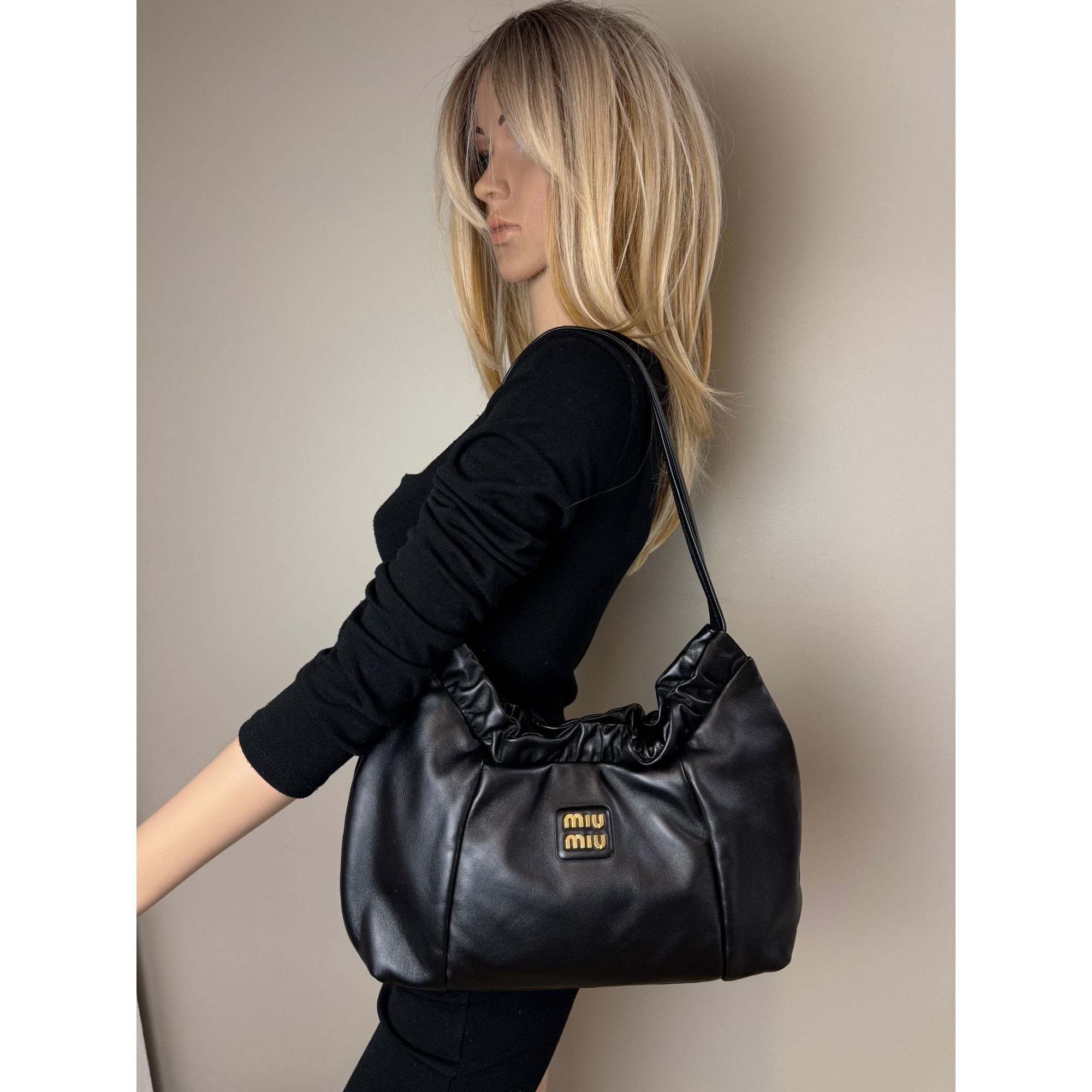 Miu Miu Nappa Black Leather Hobo Bag - 4
