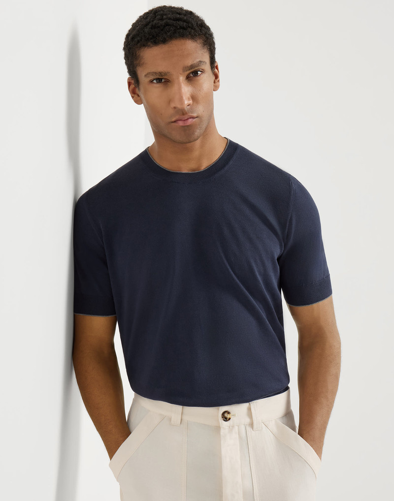 Cotton lightweight knit T-shirt with contrast details 5