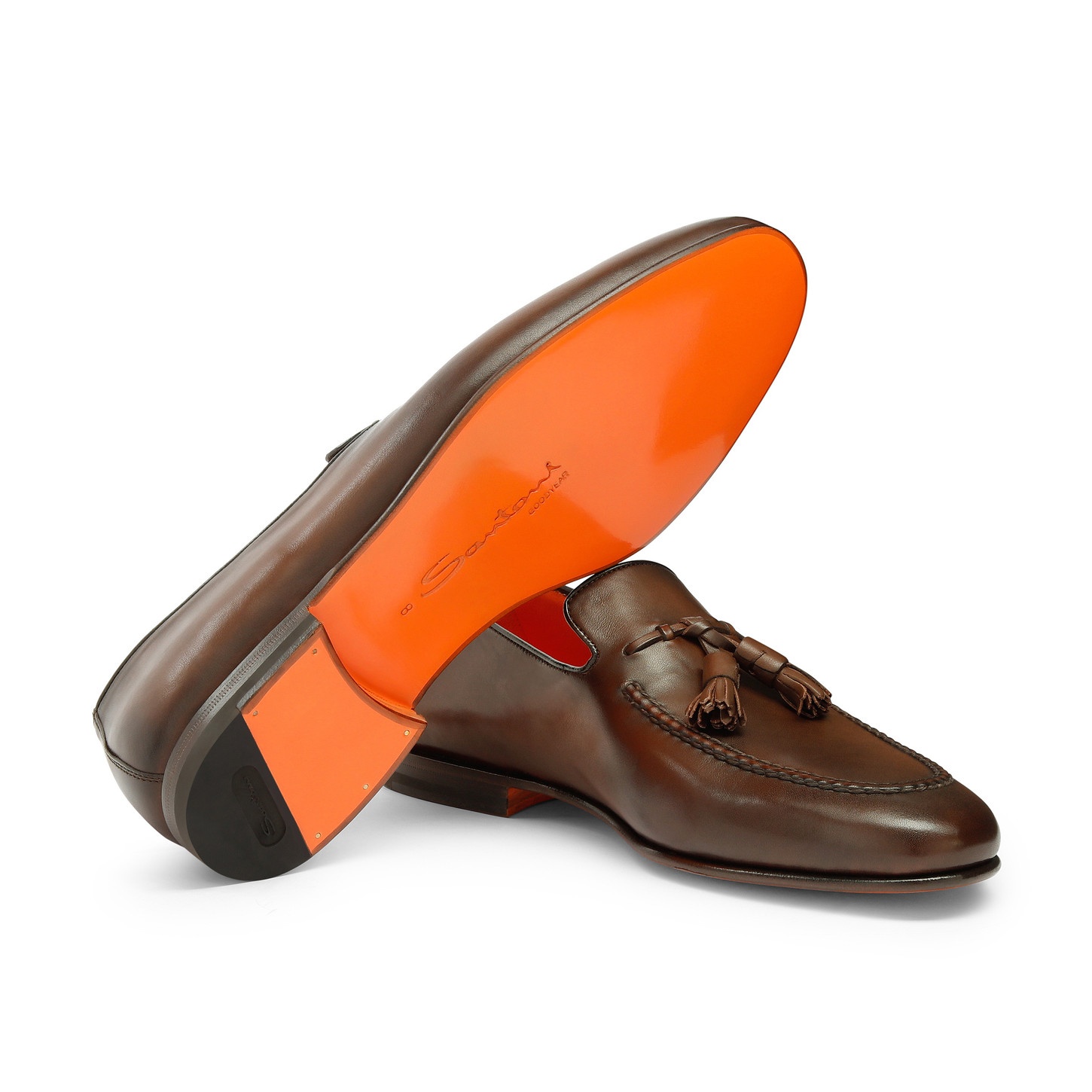 Men's polished brown leather tassel loafer - 4