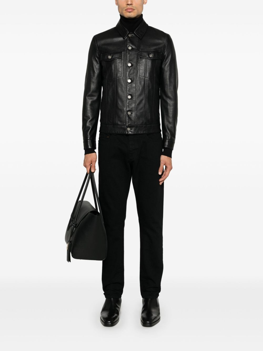 button-up leather jacket - 2
