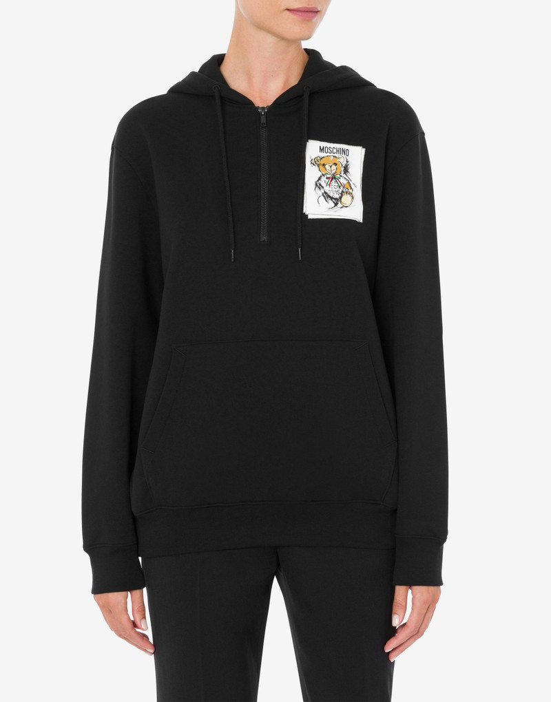Moschino HOODIE WITH ZIP AND DRAWN TEDDY BEAR outlook
