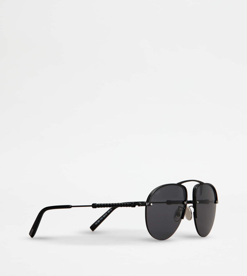 PILOT SUNGLASSES WITH TEMPLE IN LEATHER - BLACK 3