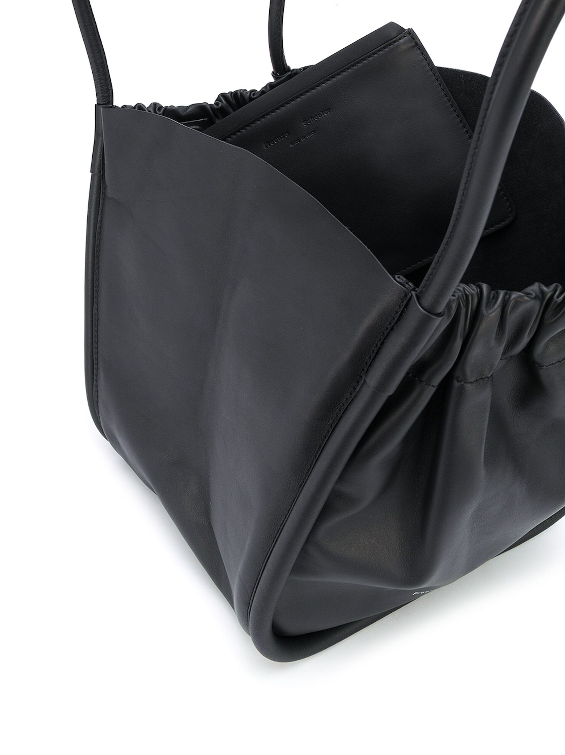 black Ruched large leather tote bag - 5