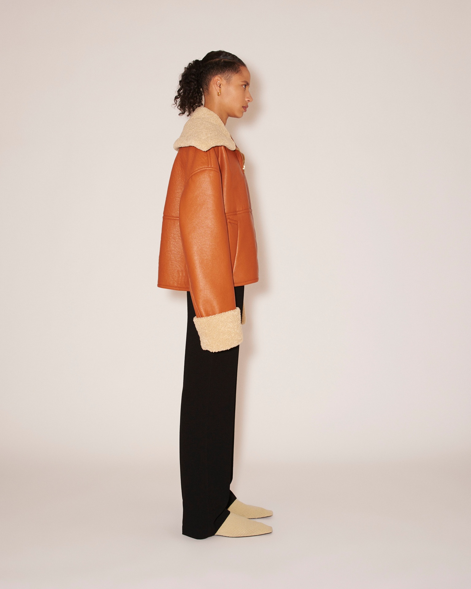 NAEL - Bonded shearling contrast collar aviator jacket - Rust&Beige - 3