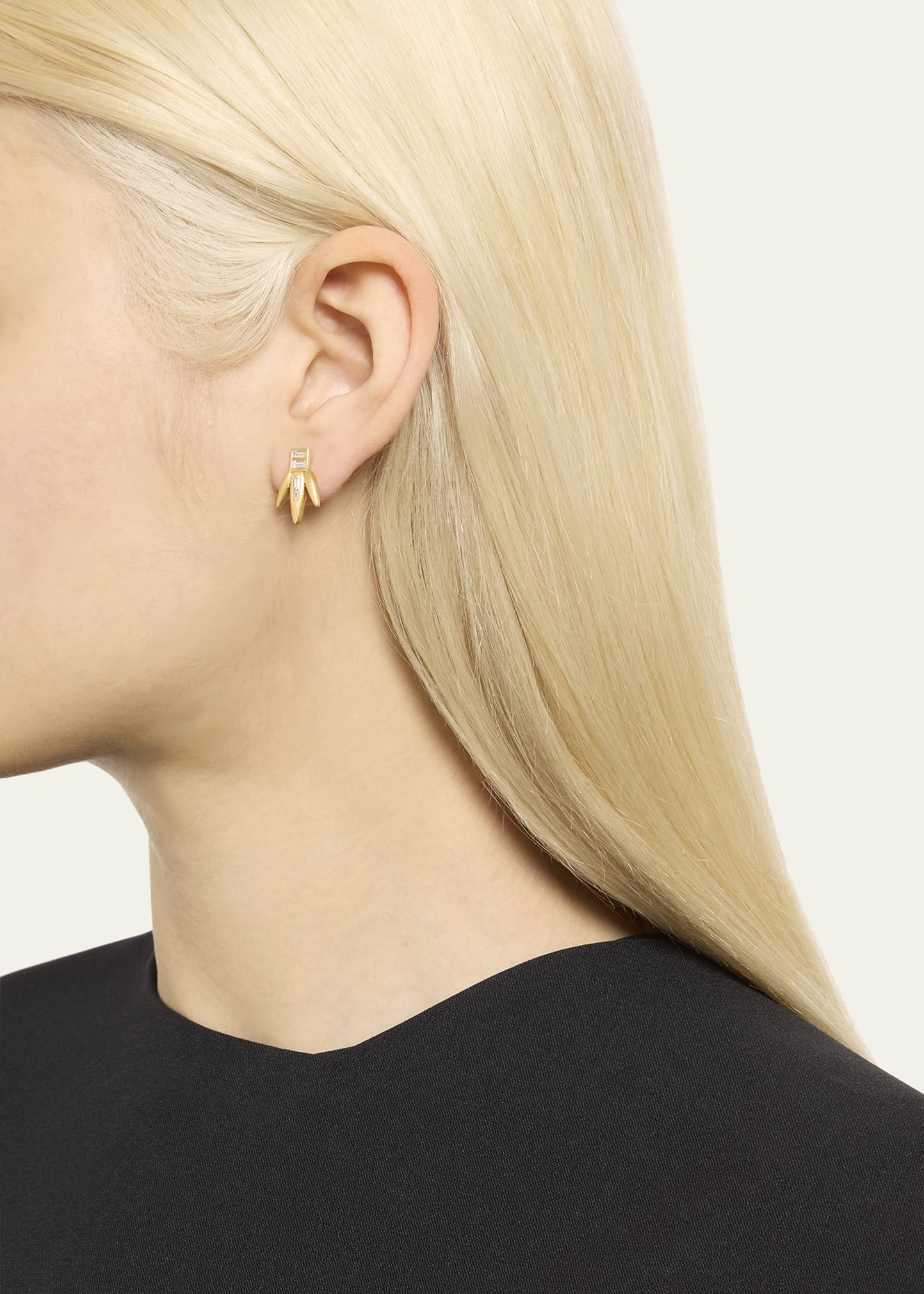 Baguette Diamond Grass Straw Earrings in 18K Yellow Gold - 2
