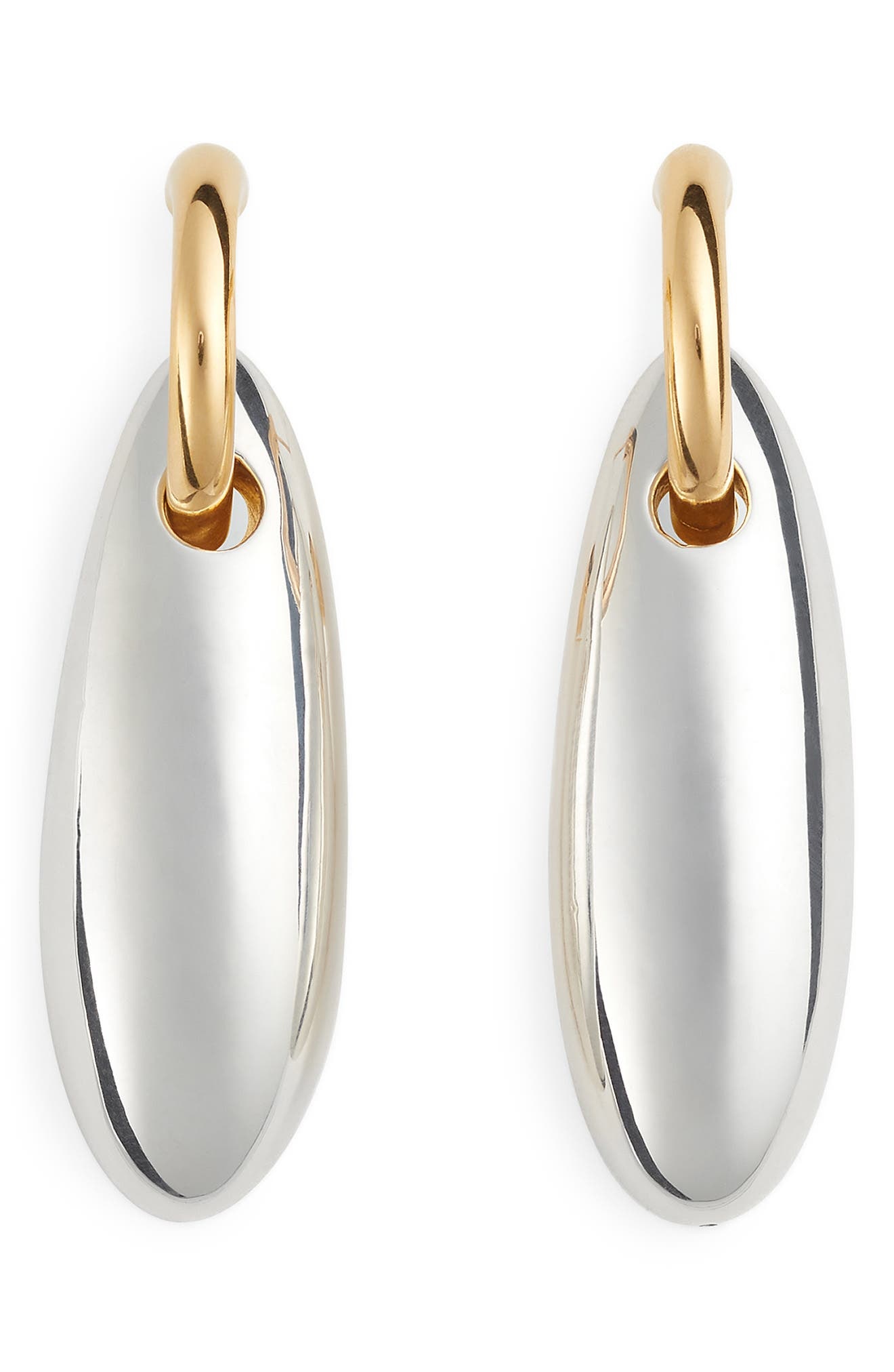 Bottega Veneta Large Ellipse Drop Huggie Hoop Earrings in Silver/Yellow Gold at Nordstrom - 2